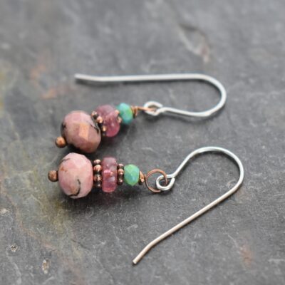 small pink dangle gemstone earrings