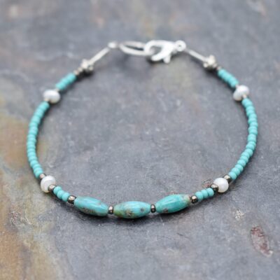 Turquoise pearl seed beaded barecelet (2)