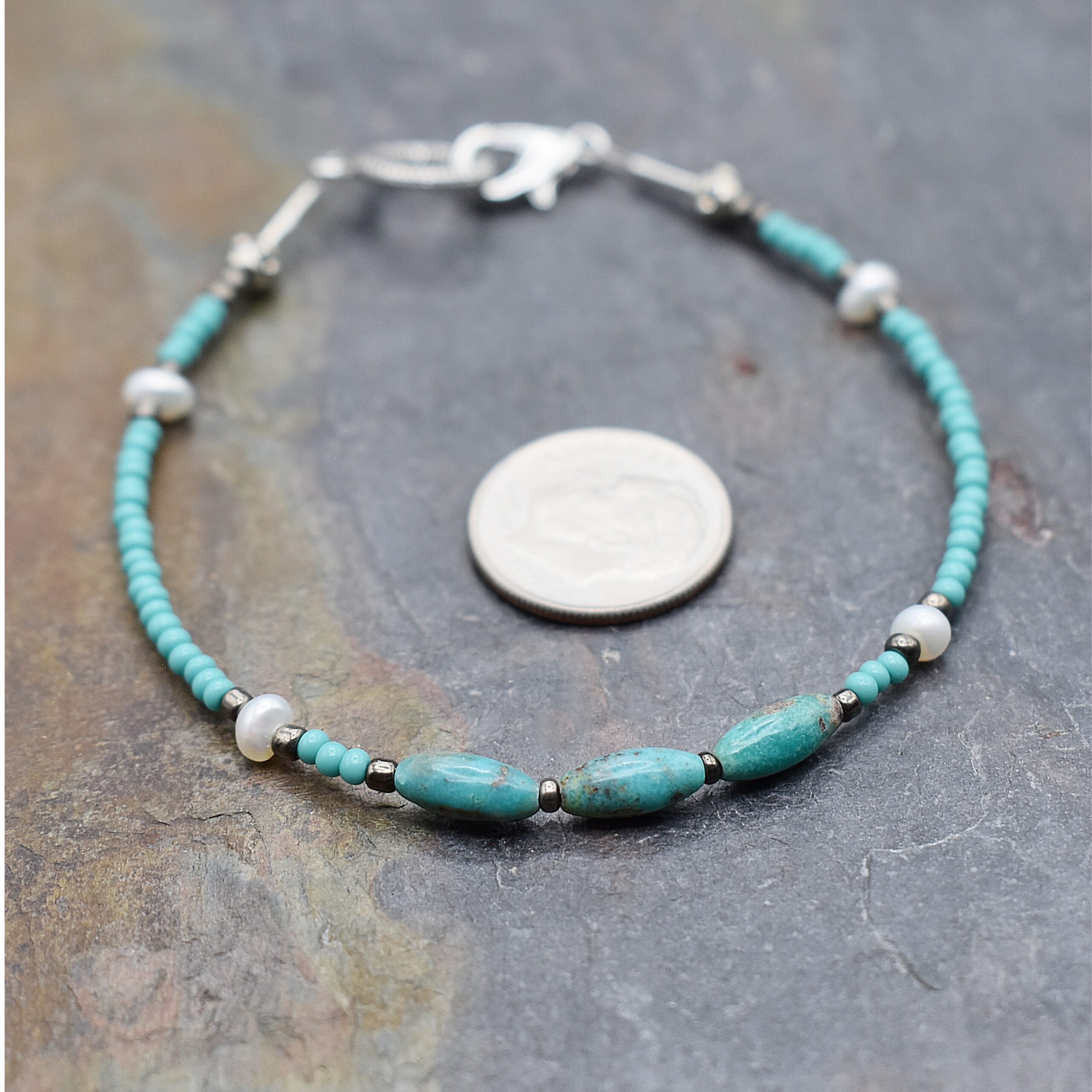 Turquoise pearl seed beaded barecelet (4)