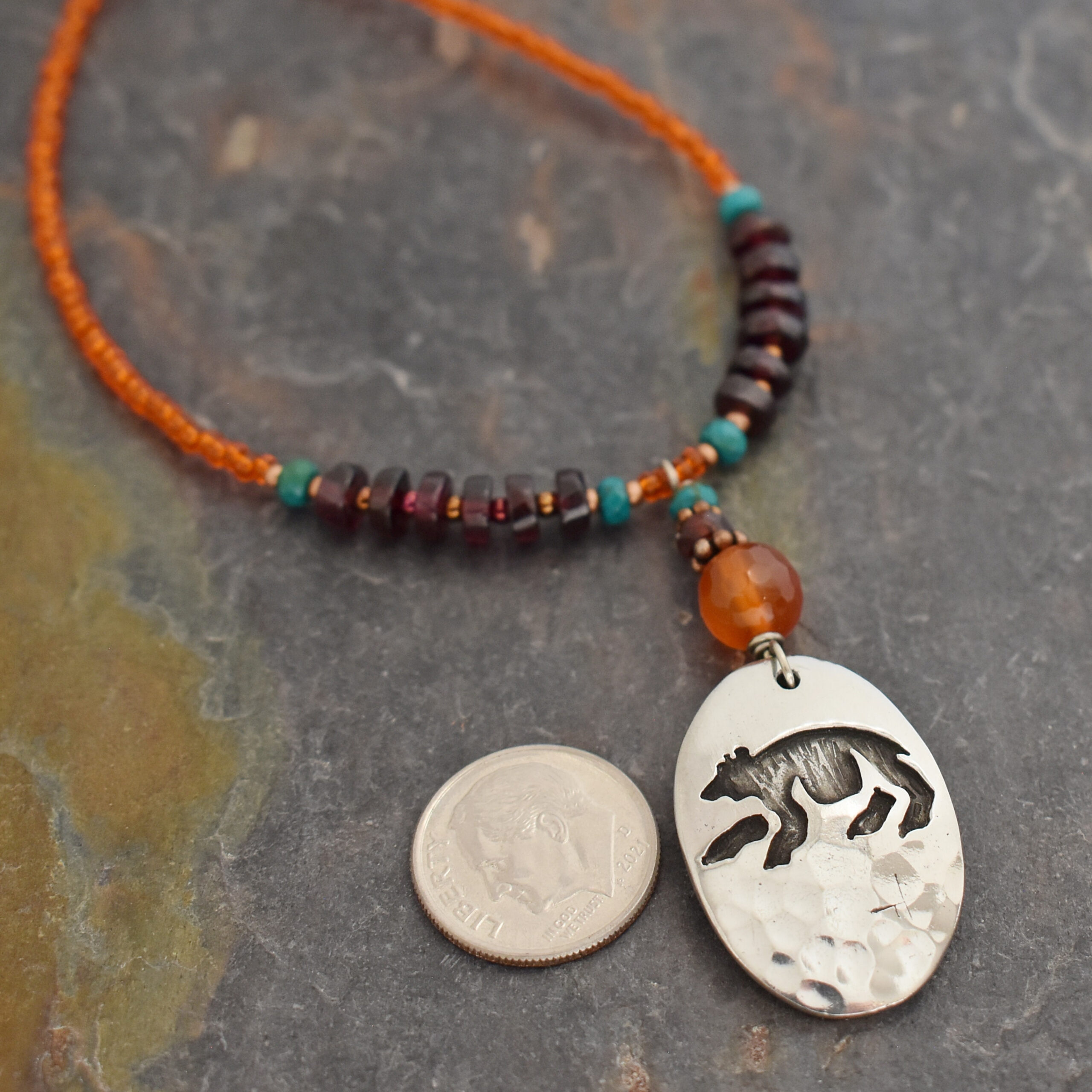 Beaded Black Bear with Garnet