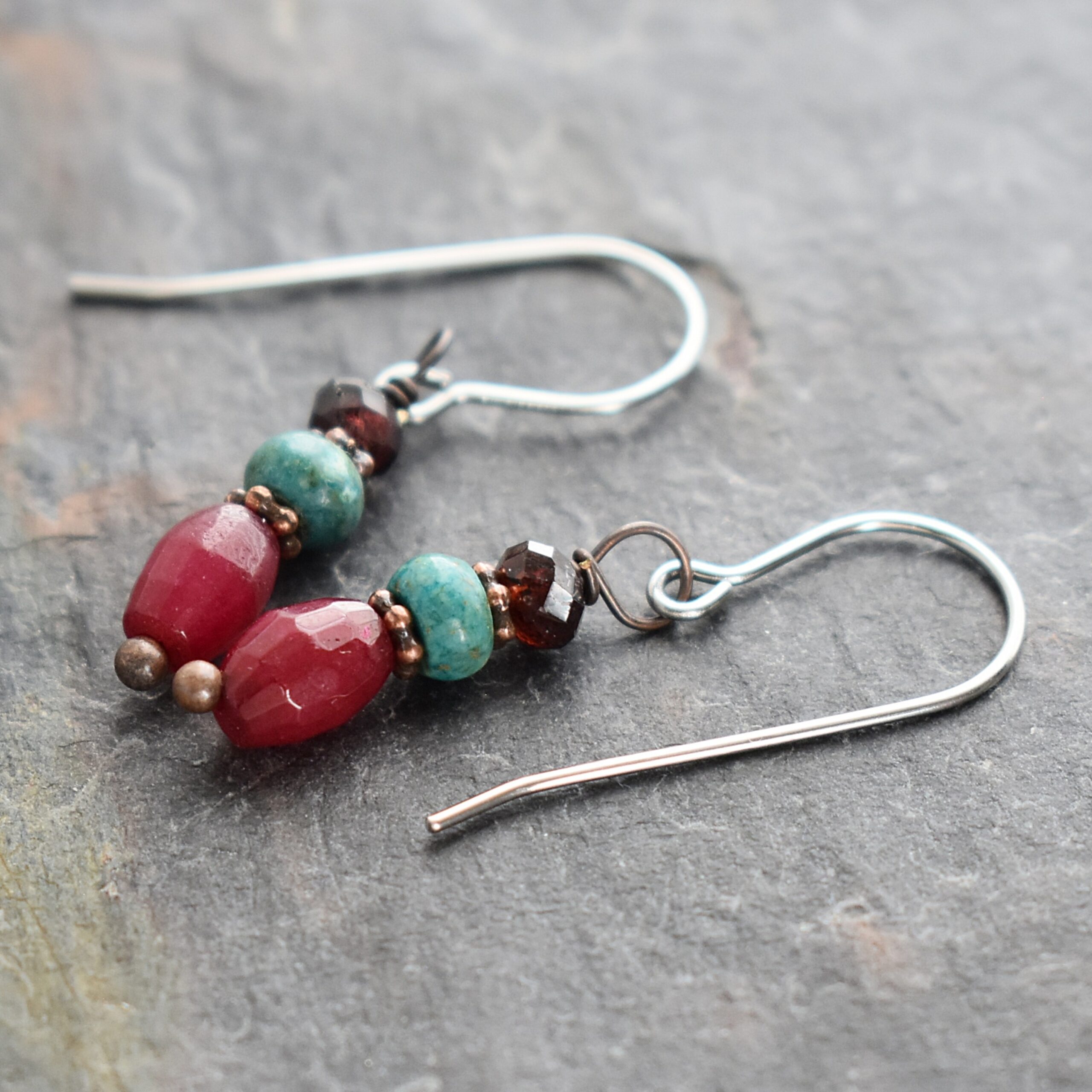 Garnet, Turquoise, Ruby Jade Earrings (2)
