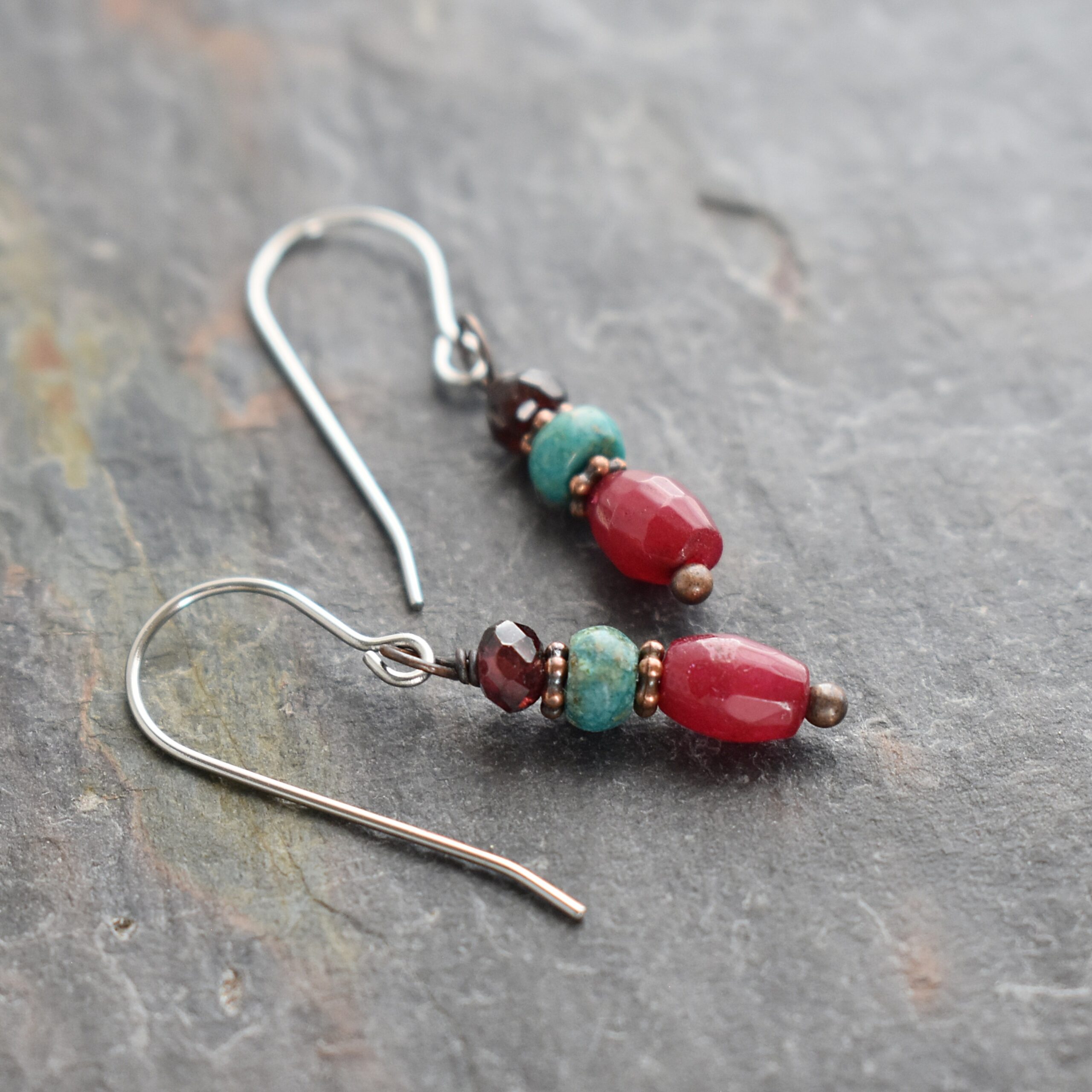 Garnet, Turquoise, Ruby Jade Earrings (3)