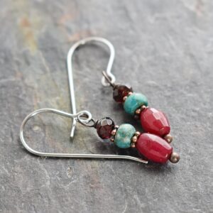 Garnet Turquoise, Ruby Jade Earrings