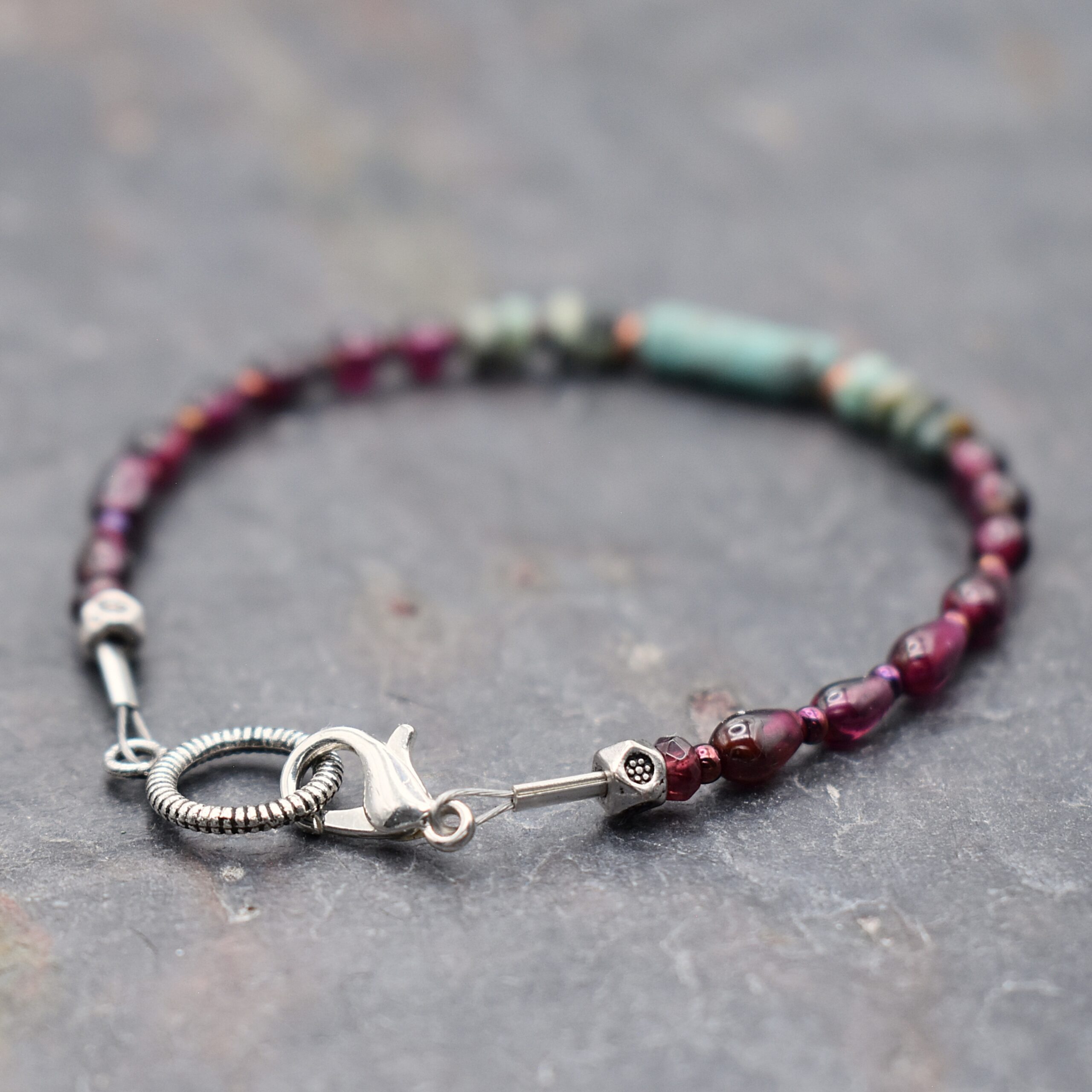 Garnet, Turquoise beaded barecelet (2)