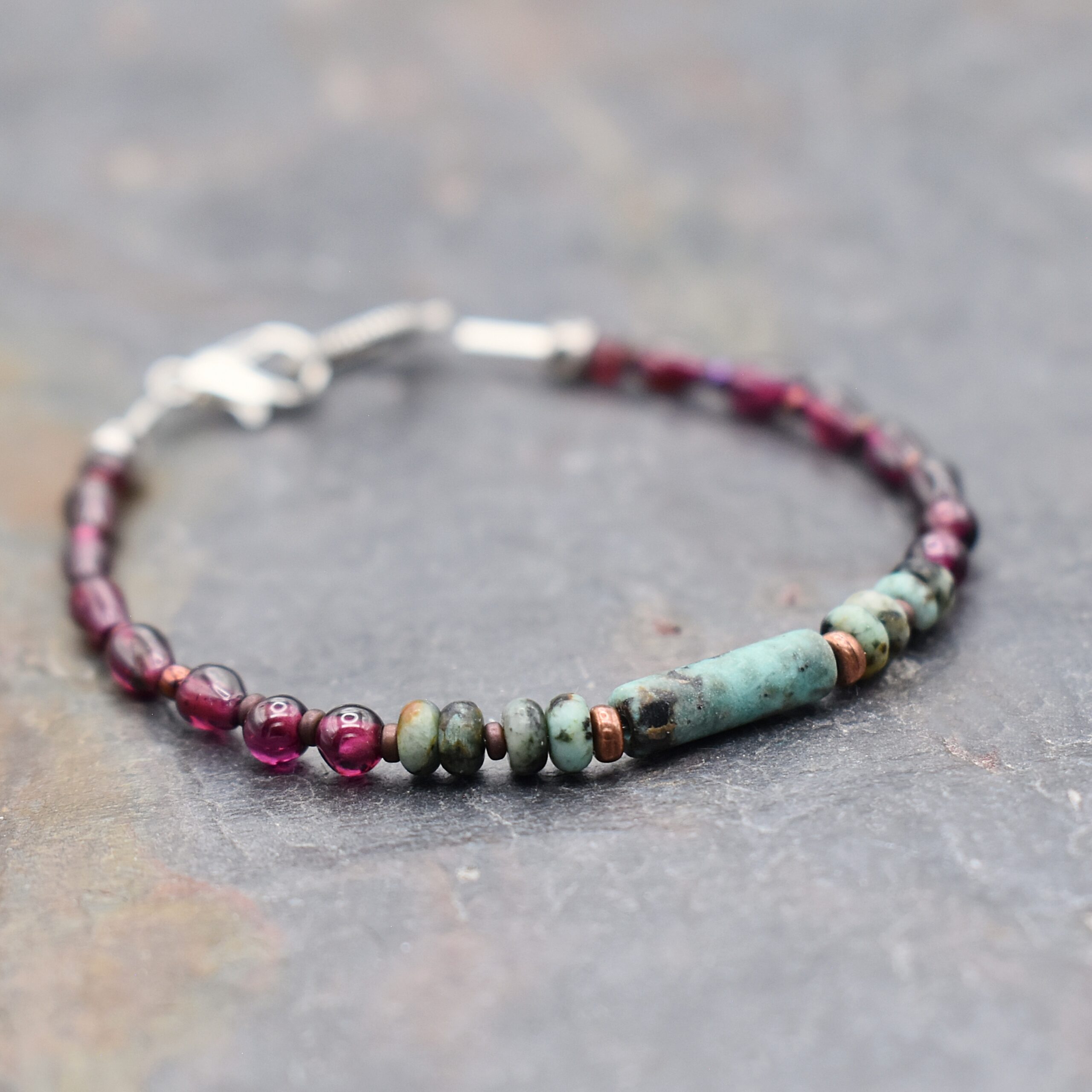Garnet, Turquoise beaded barecelet (3)