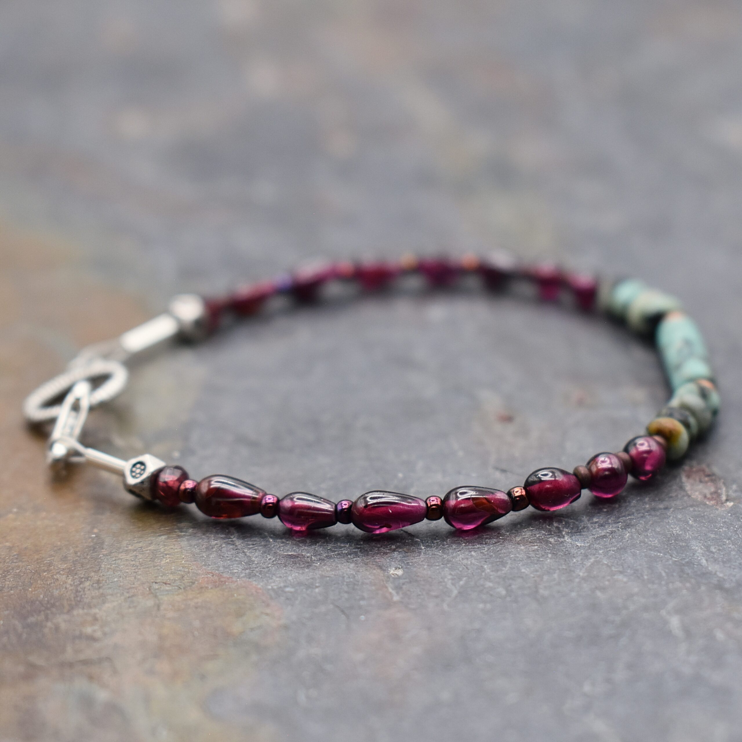 Garnet, Turquoise beaded barecelet (4)