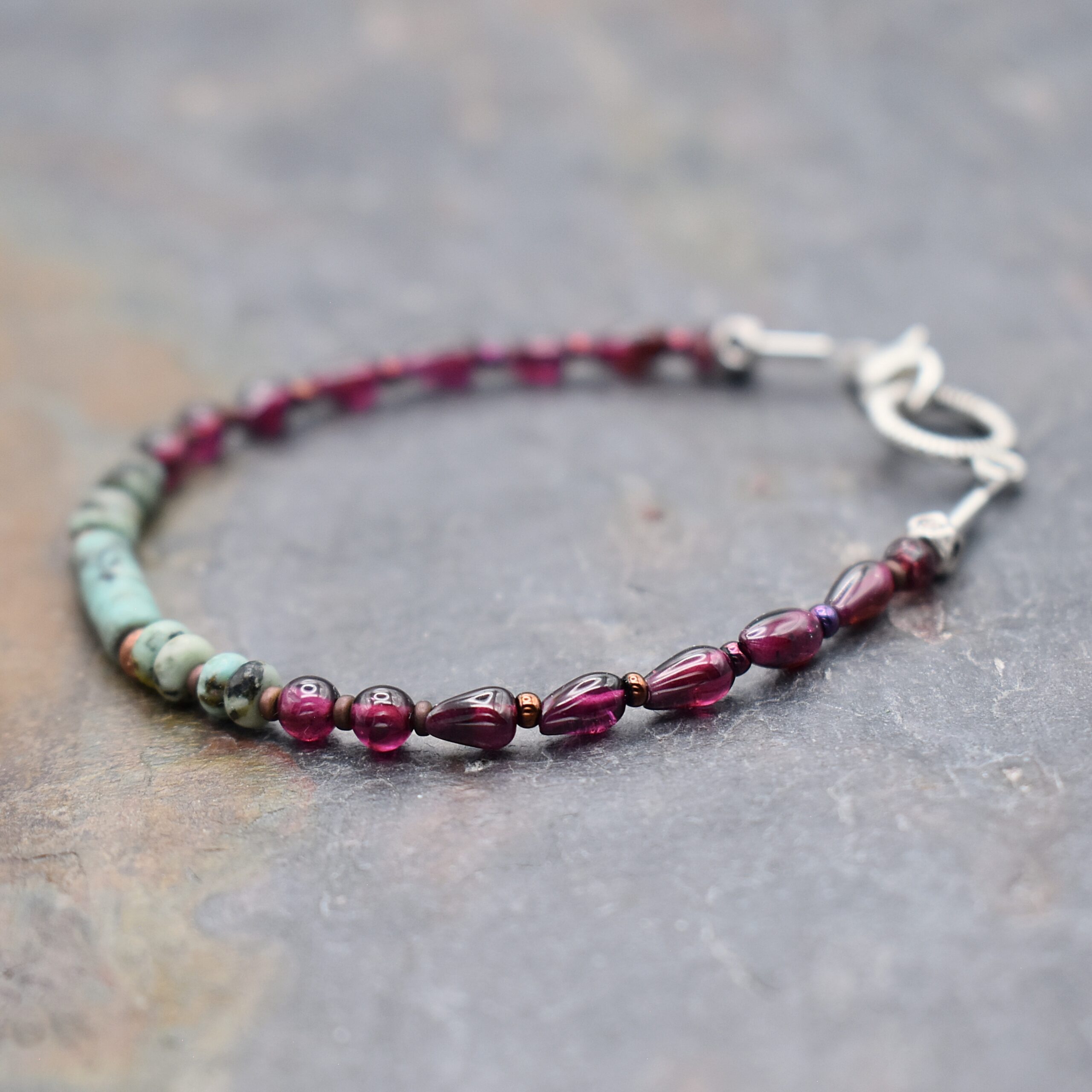 Garnet, Turquoise beaded barecelet