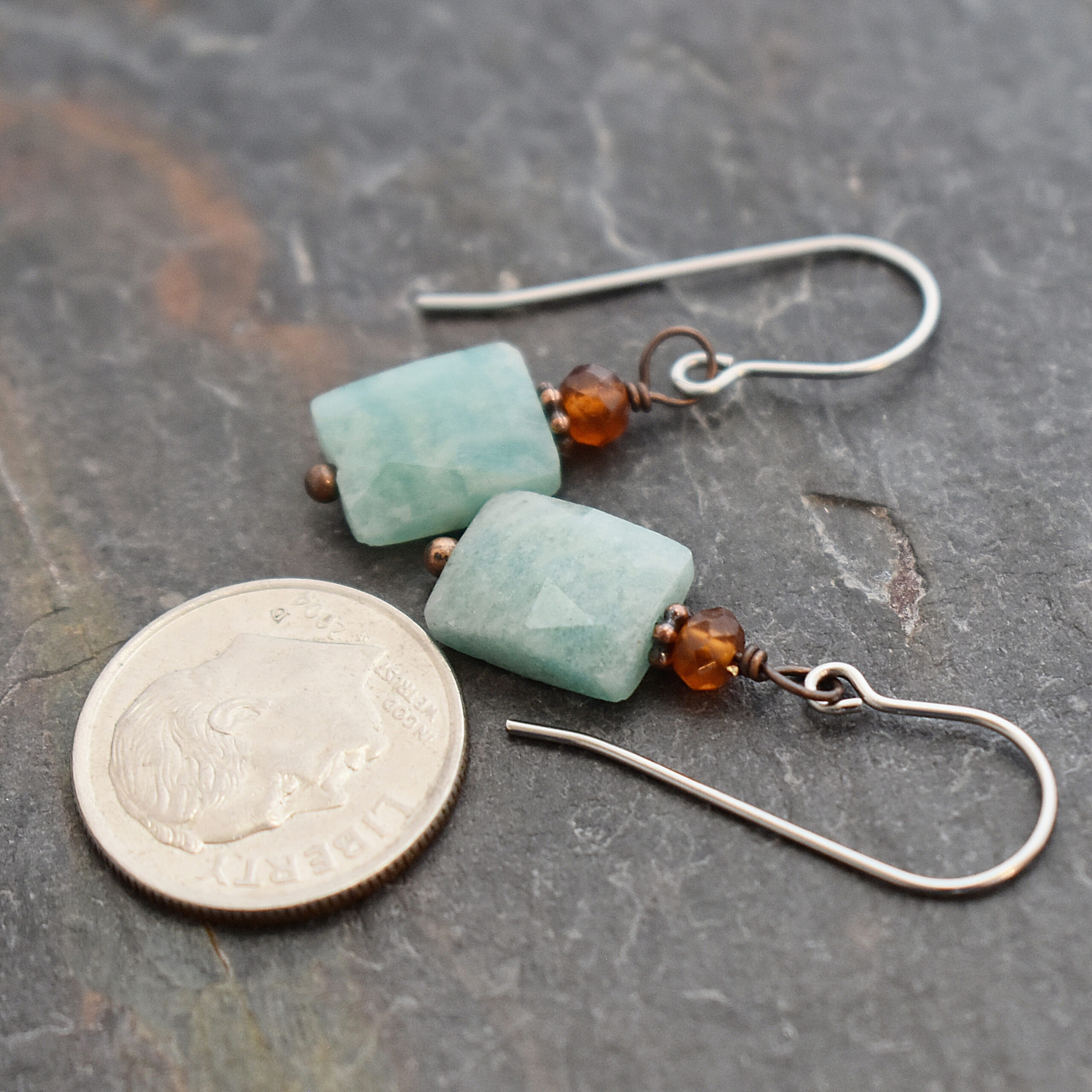 Hessonite garnet, amazonite earrings (2)