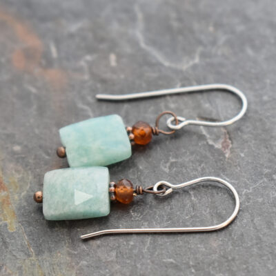 Hessonite garnet, amazonite earrings (3)