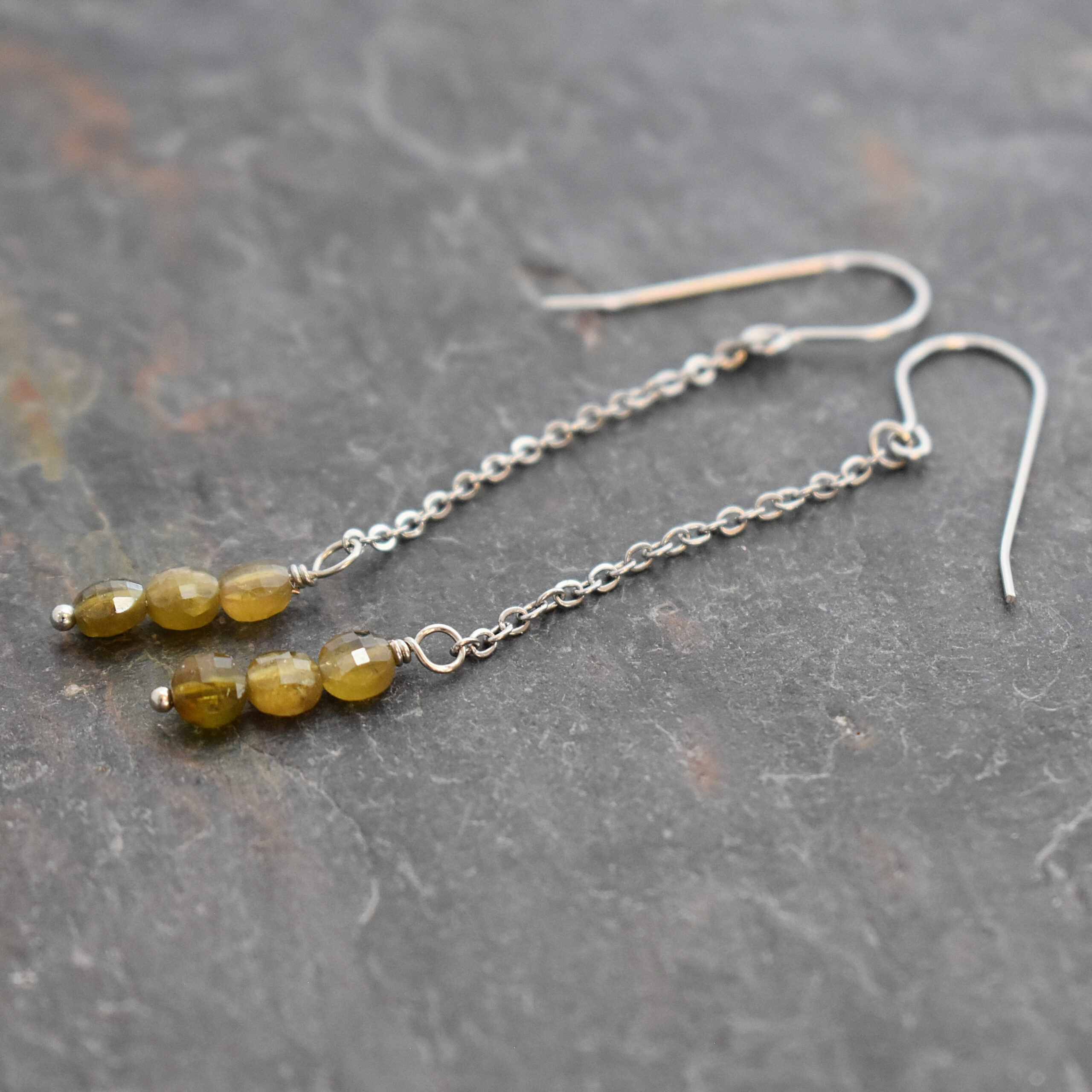 Long chain olive green tourmaline earrings (3)