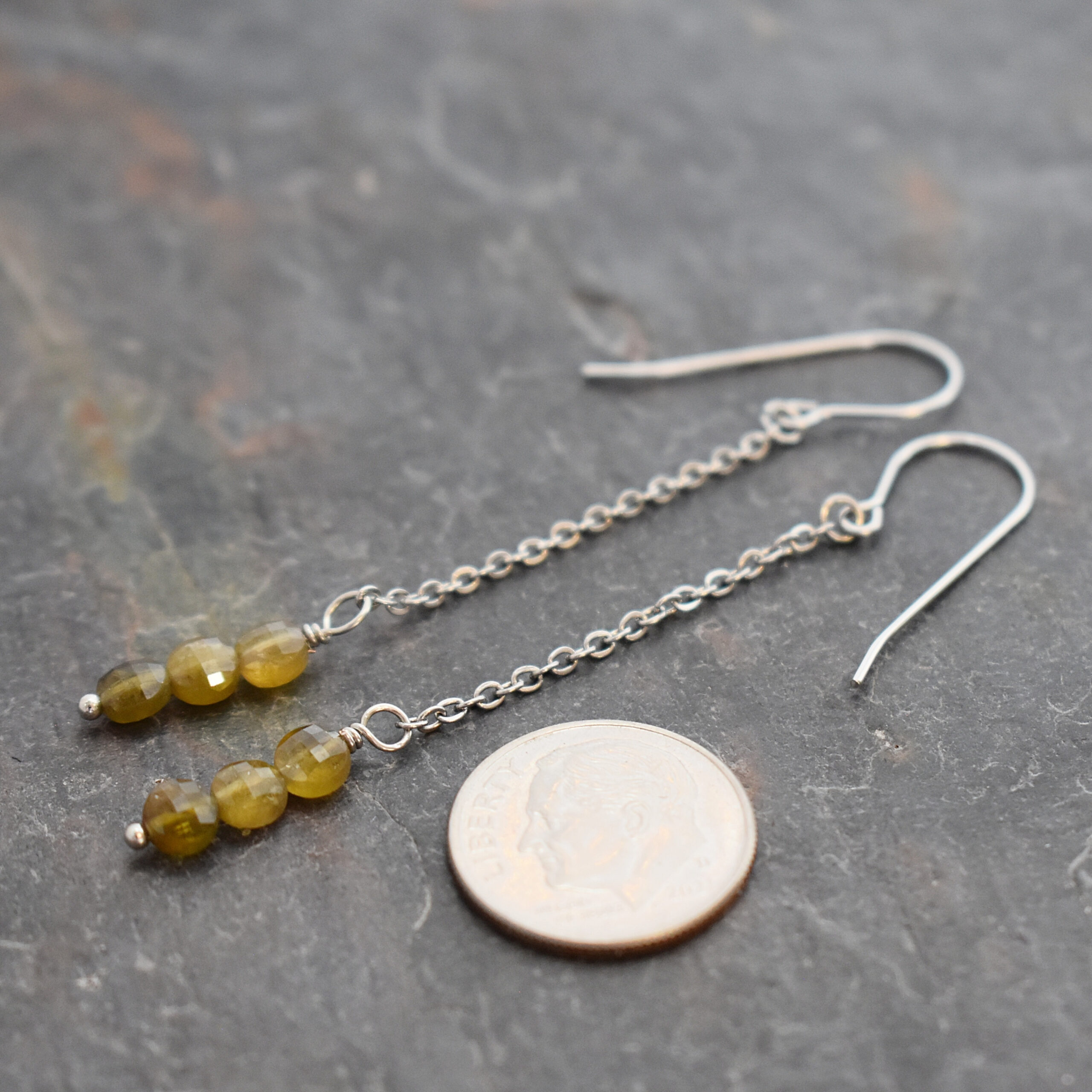 Long chain olive green tourmaline earrings (4)
