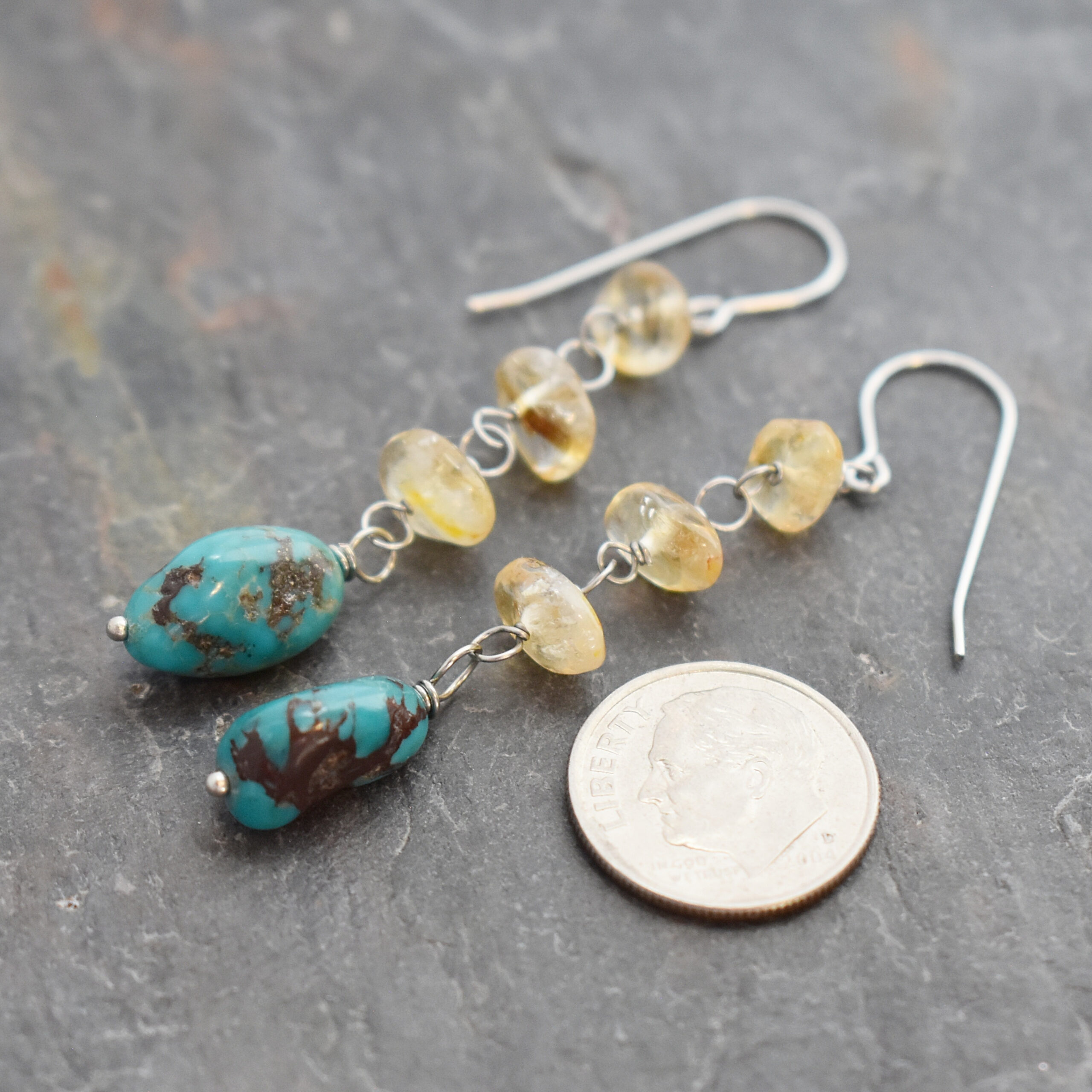 Long cirtine chunks and truequoise earrings (3)