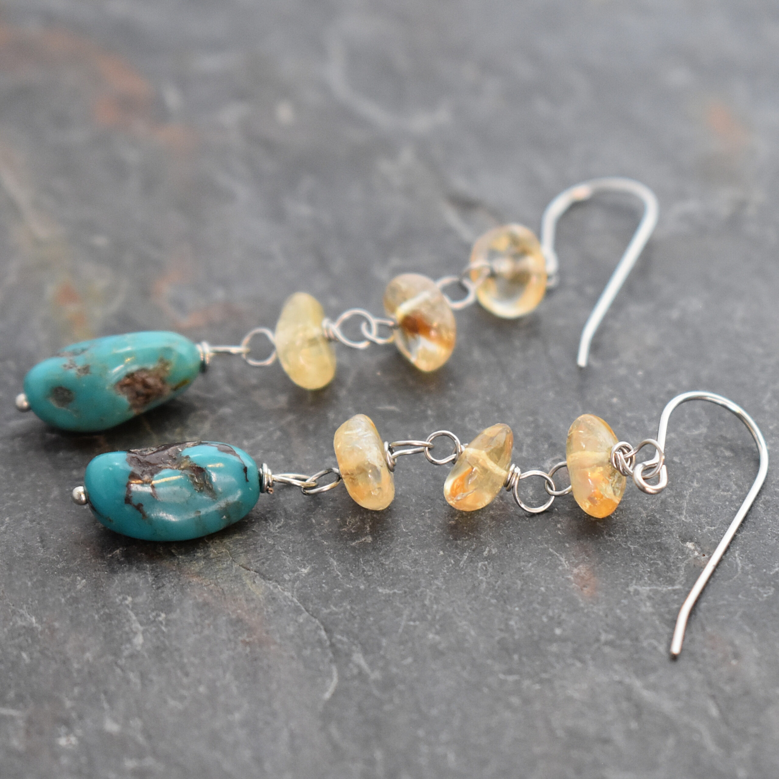 Long cirtine chunks and truequoise earrings