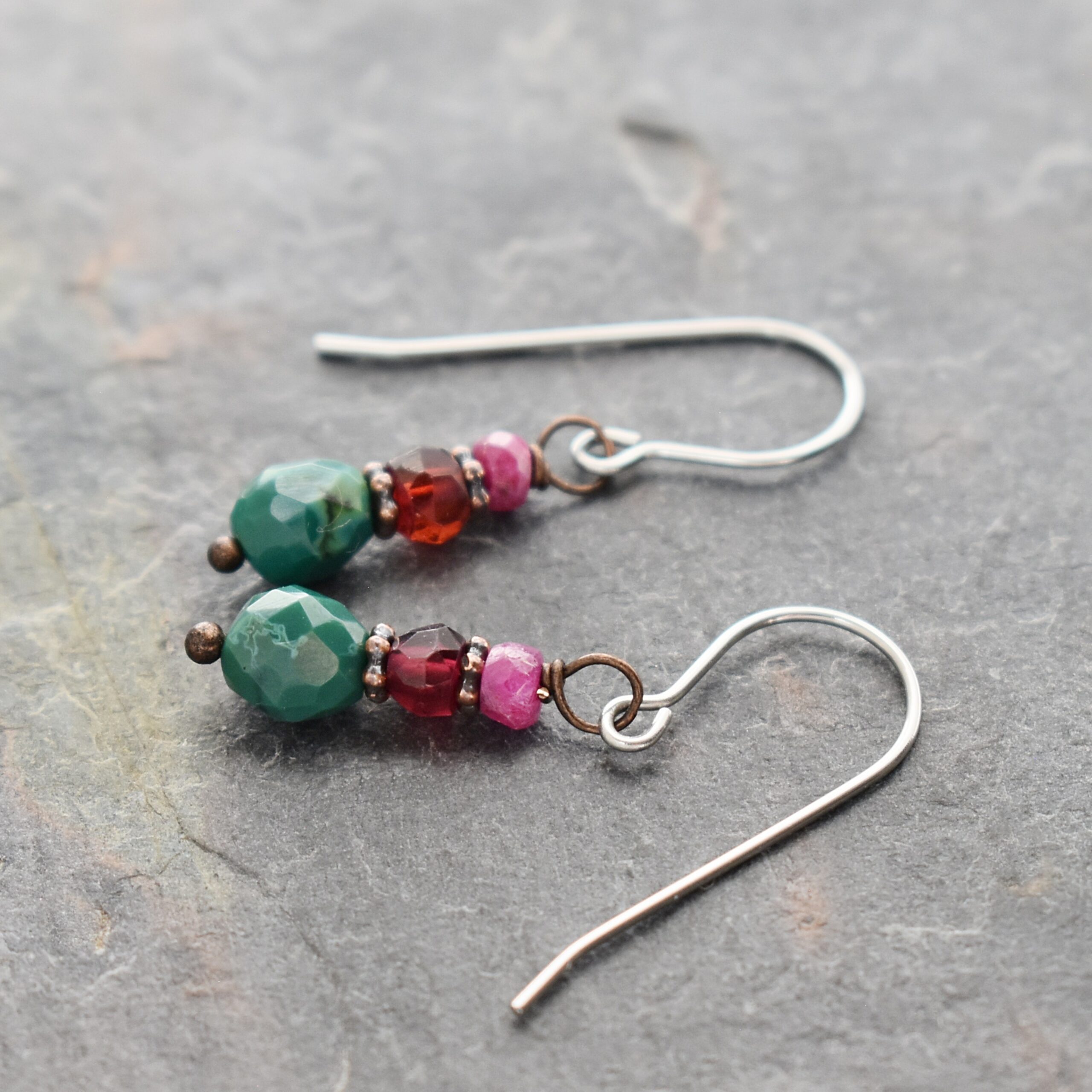 Natral ruby, garnet, turquoise earrings (4)