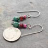 Natral ruby, garnet, turquoise earrings "Handmade gemstone earrings featuring faceted pink ruby, red garnet, and turquoise beads, copper spacers on silver wires."