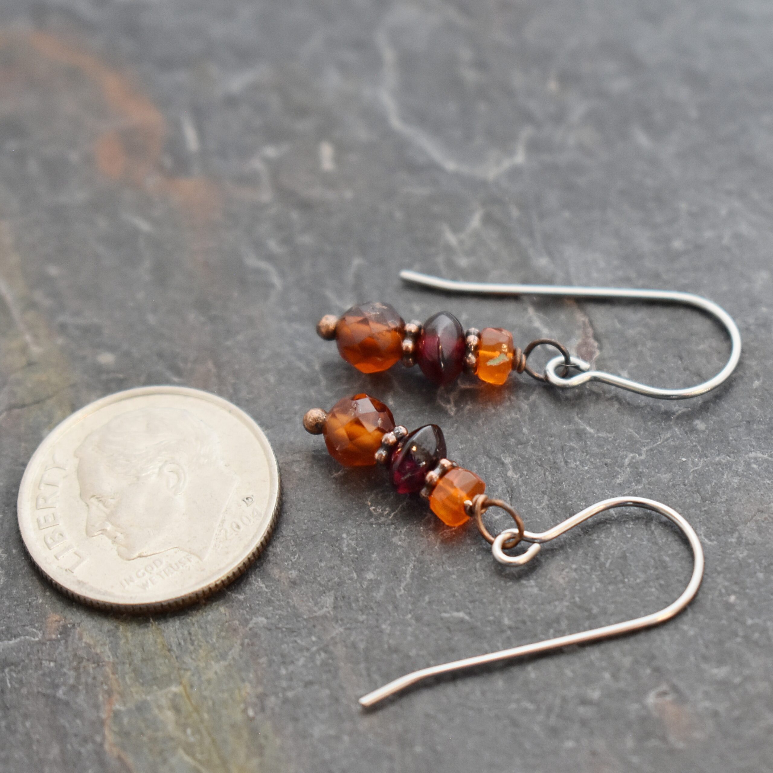 Orange Ethiopian Opal , Red and Hessonite Garnet Earrings (2)