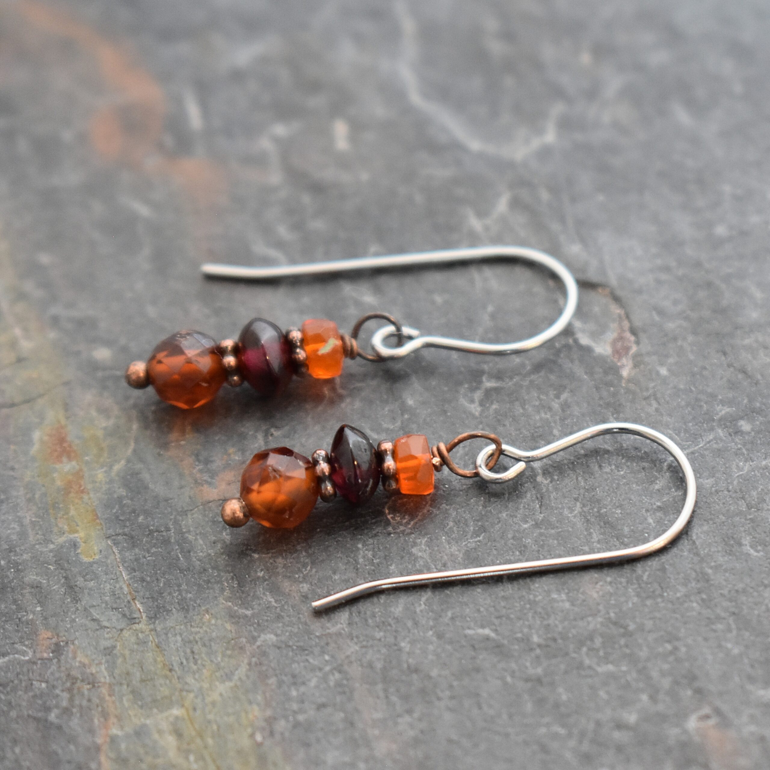 Orange Ethiopian Opal , Red and Hessonite Garnet Earrings (3)
