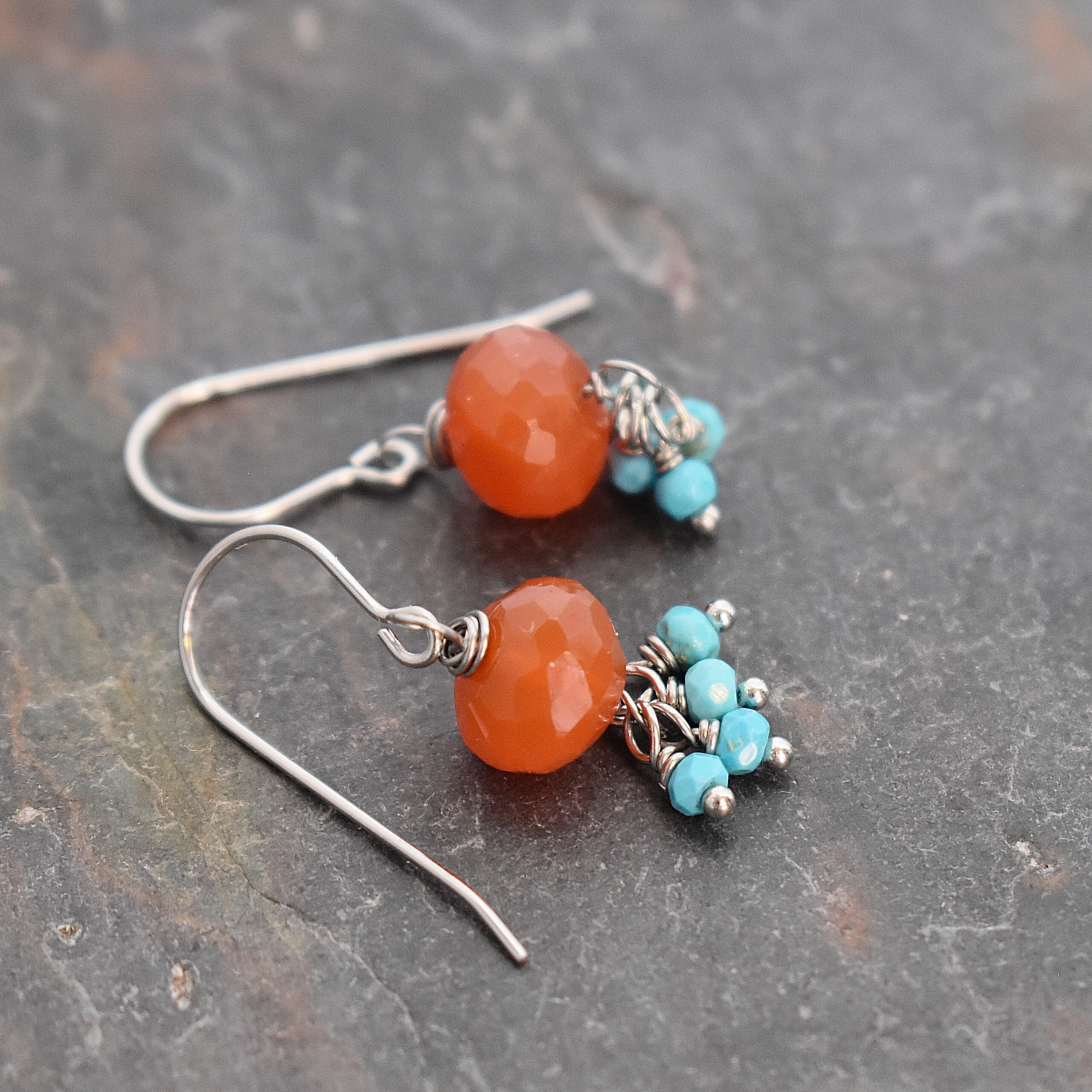 Ornage carnelian and turquoise dangle earrings (3)