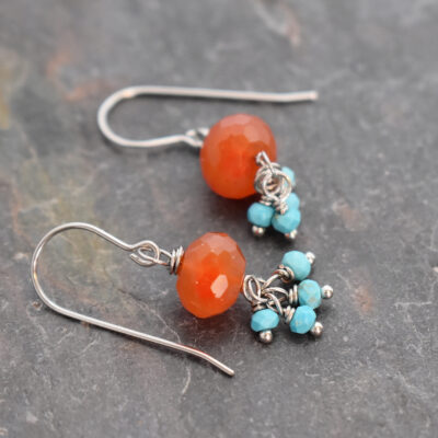 Ornage carnelian and turquoise dangle earrings (4)