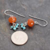 Ornage carnelian and turquoise dangle earrings