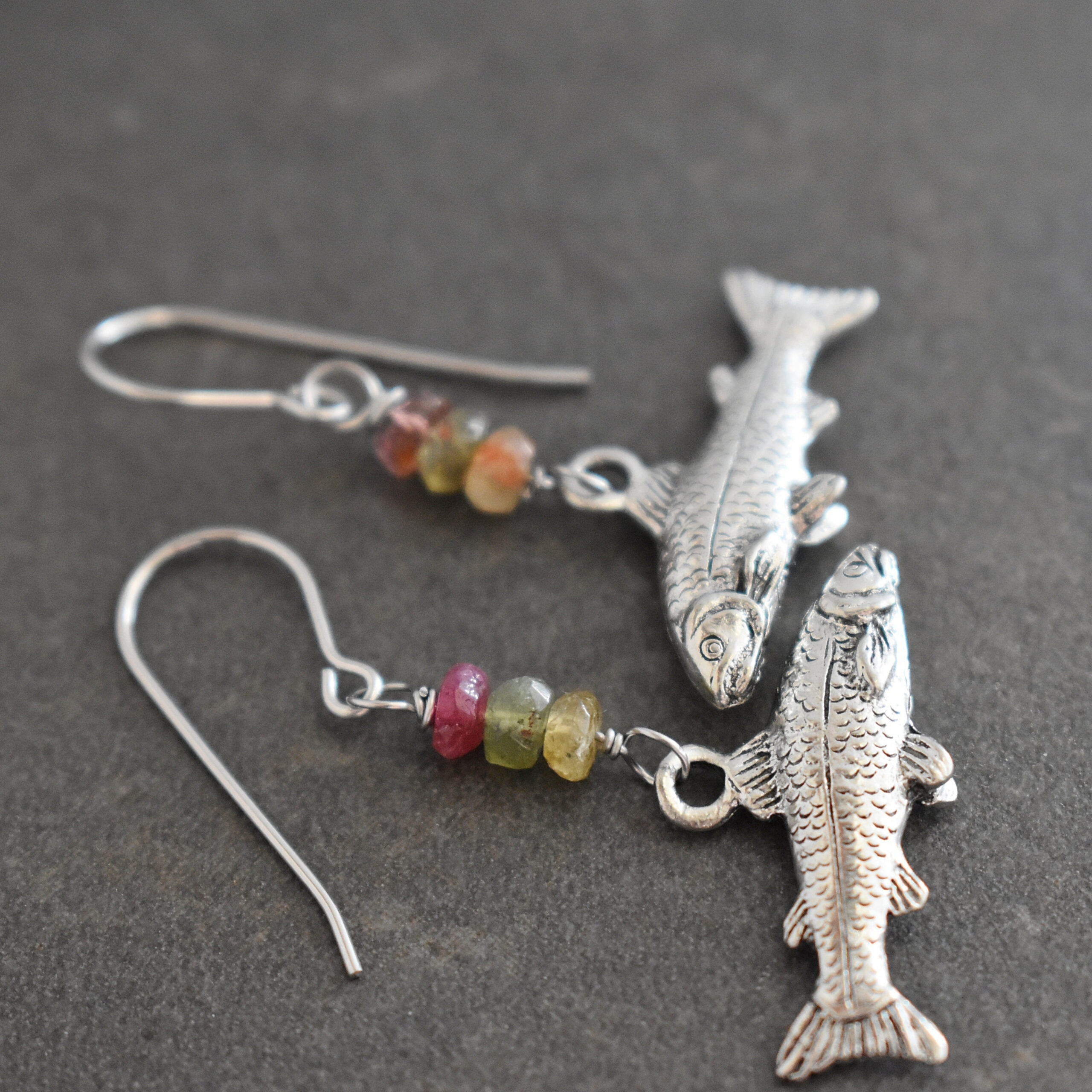 Rainbow Tourmaline Trout Earrings (2)