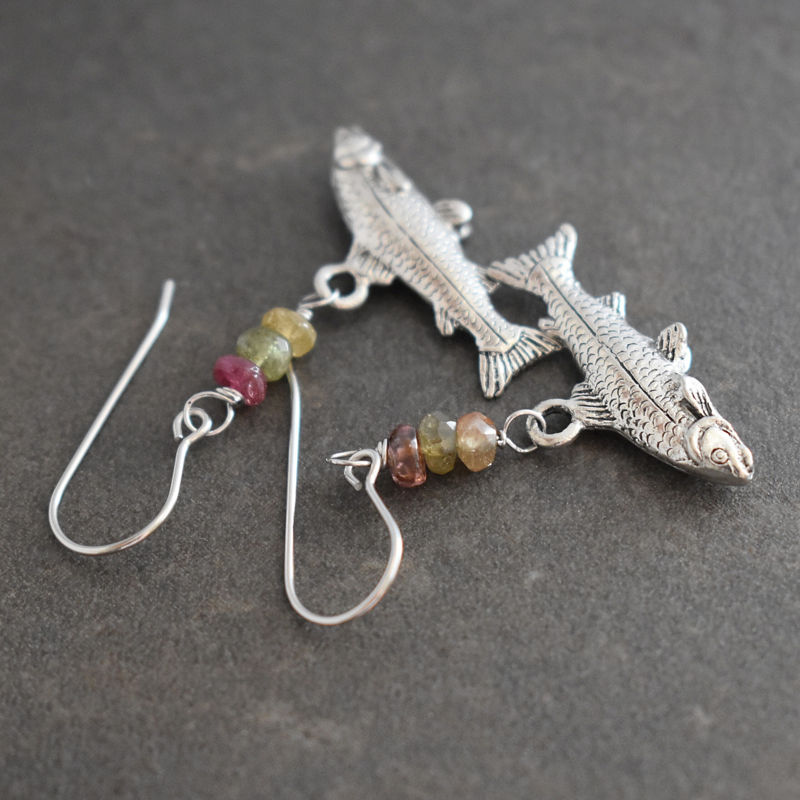 Rainbow Tourmaline Trout Earrings