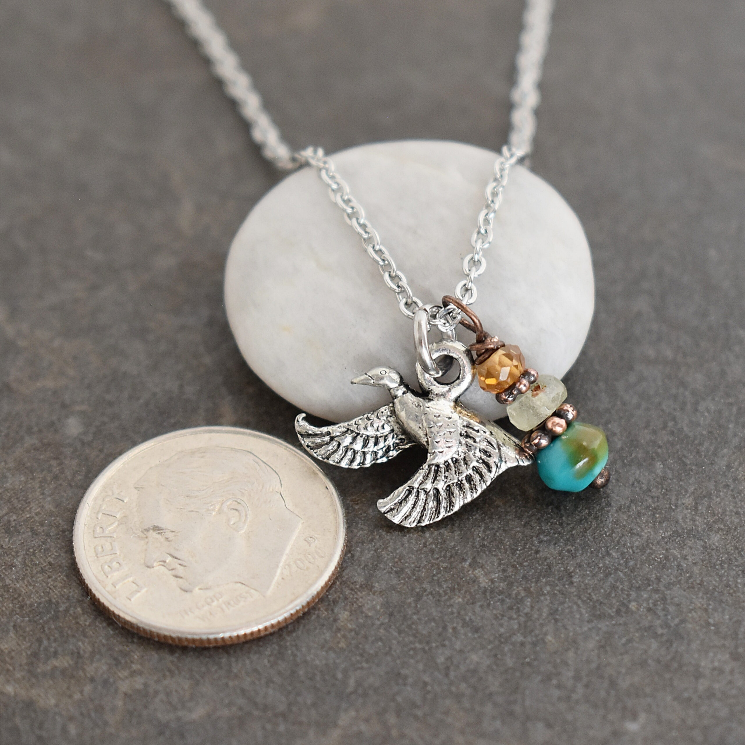 Tiny Flying Mallard Duck Necklace (3)