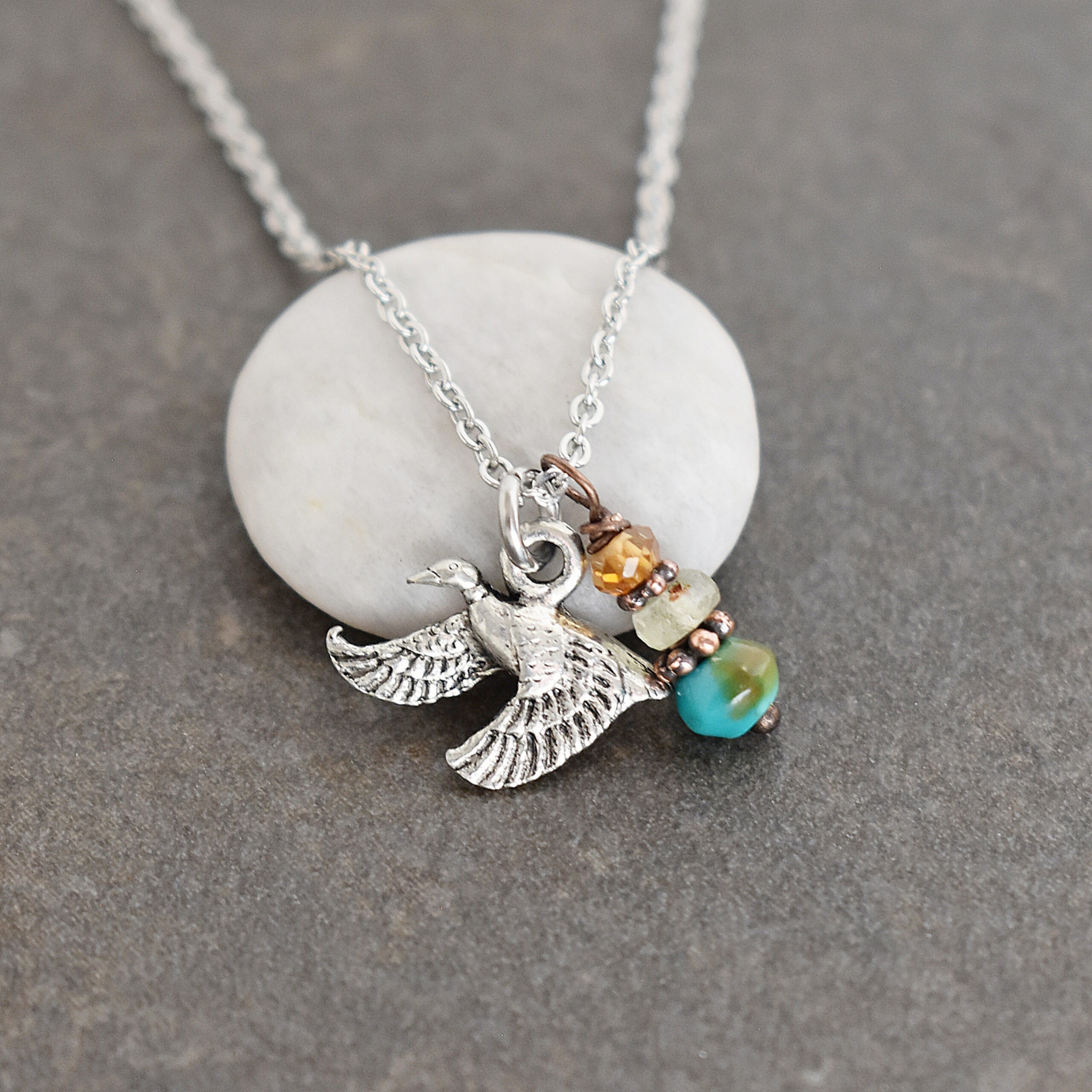 Tiny Flying Mallard Duck Necklace