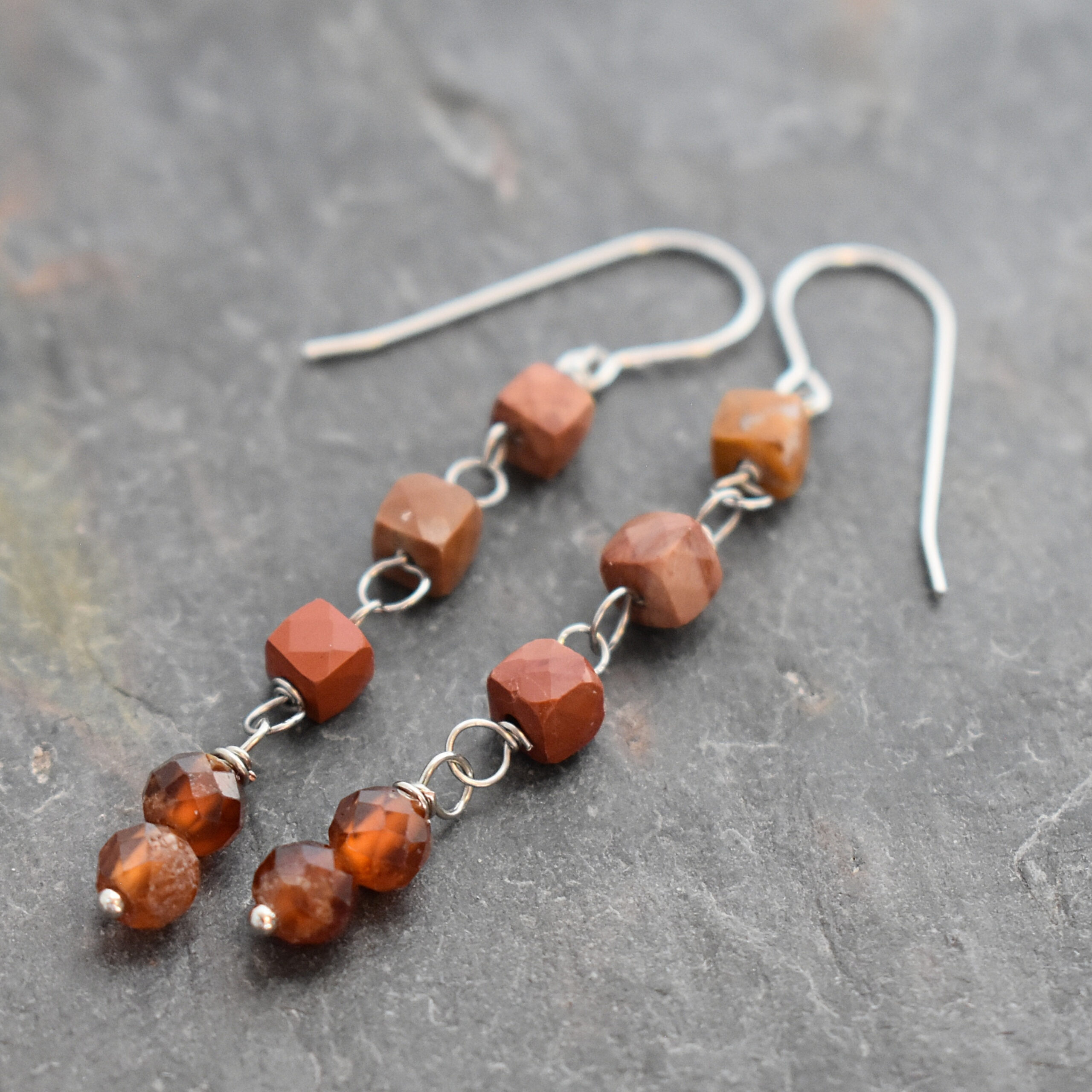 long red creek jasper and hessonite garnet earrings 1