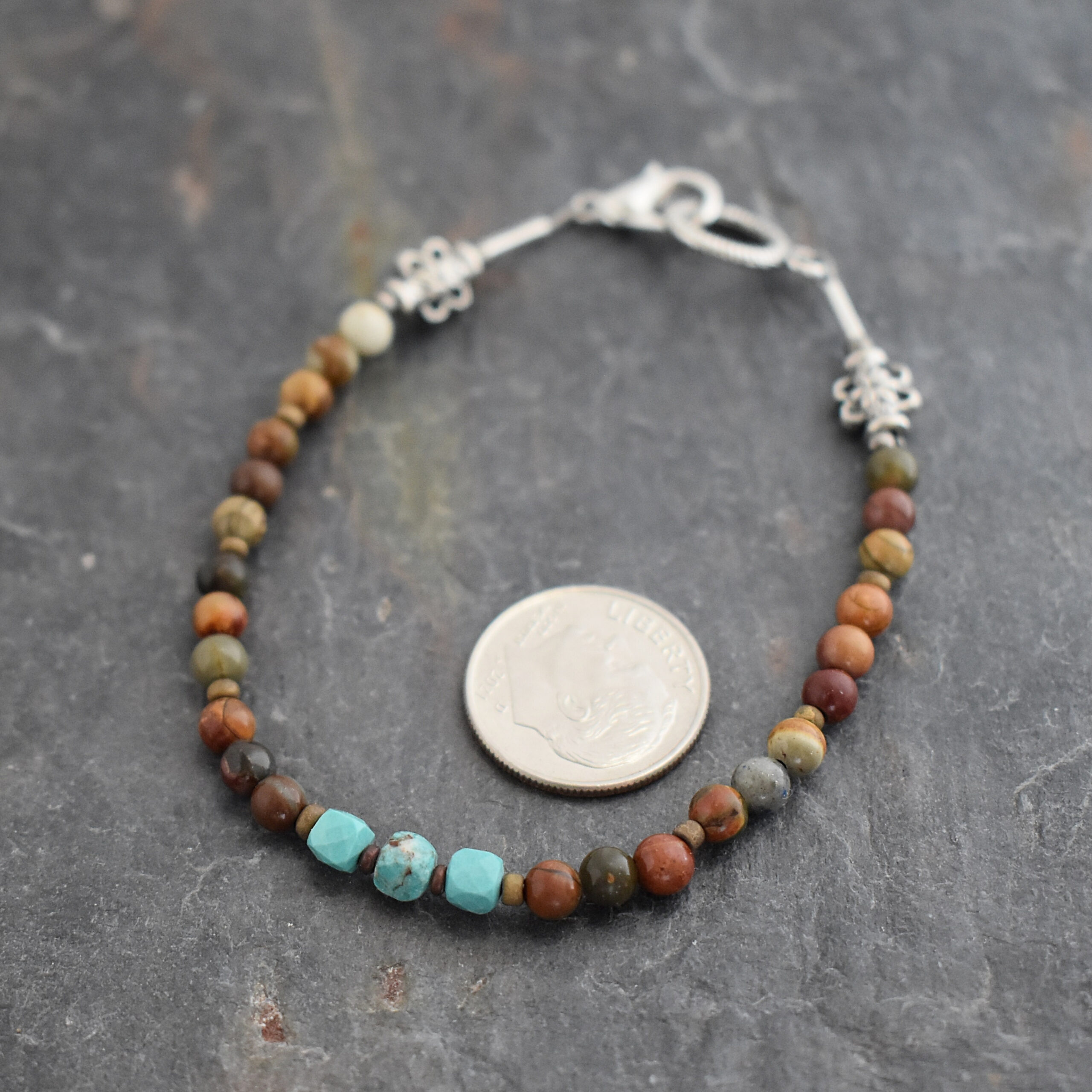 Beaded Cherry Creek Jasper & Turquoise Bracelet | Wild Hare Gems Handcrafted Cherry Creek Jasper and Turquoise gemstone beaded bracelet. 7 inches length but i can resize it if need.