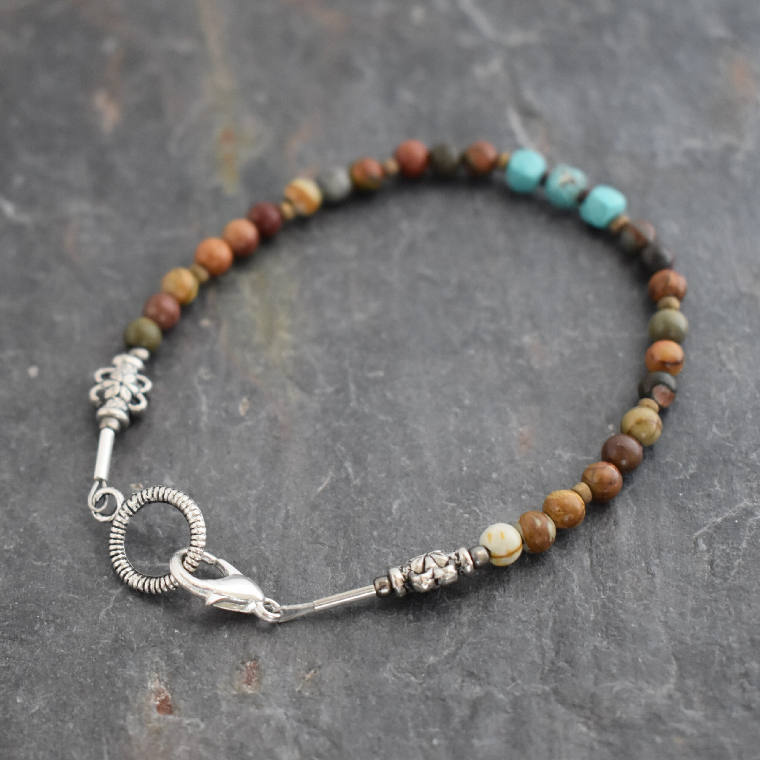 Beaded Cherry Creek Jasper & Turquoise Bracelet | Wild Hare Gems Handcrafted Cherry Creek Jasper and Turquoise gemstone beaded bracelet.