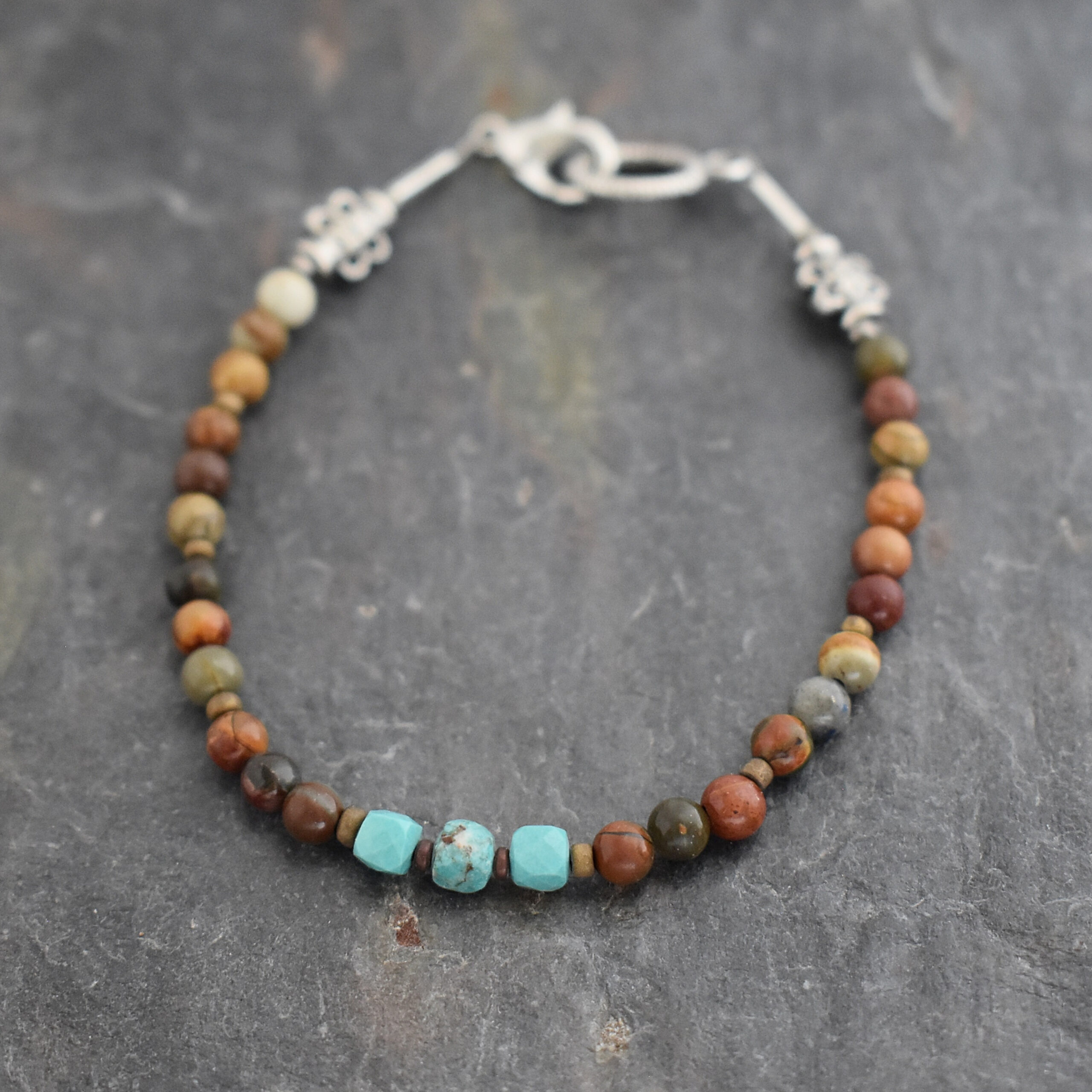 rBeaded Cherry Creek Jasper & Turquoise Bracelet | Wild Hare Gems Handcrafted Cherry Creek Jasper and Turquoise gemstone beaded bracelet.