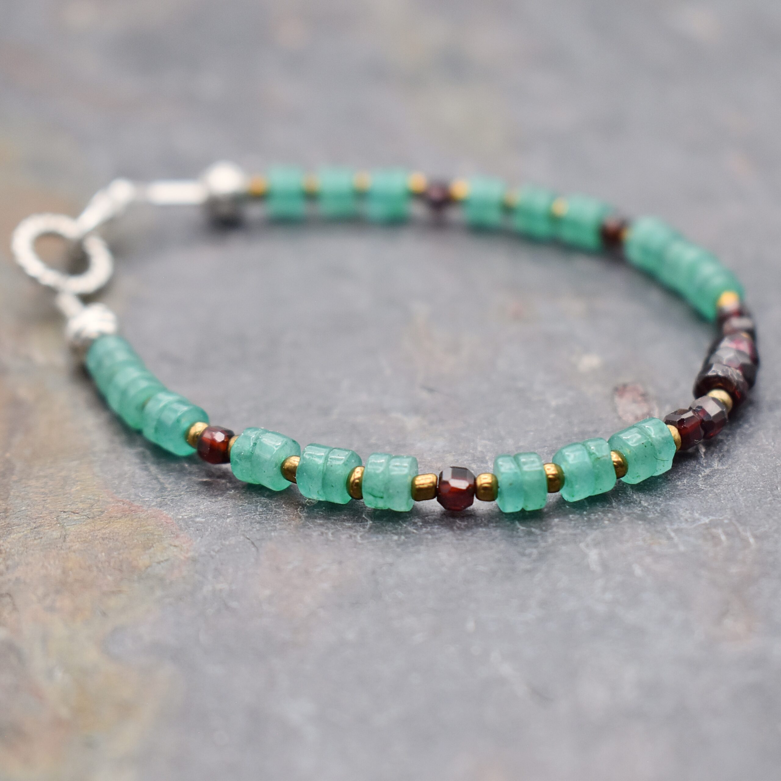 Beaded Garnet Green Aventurine Bracelet