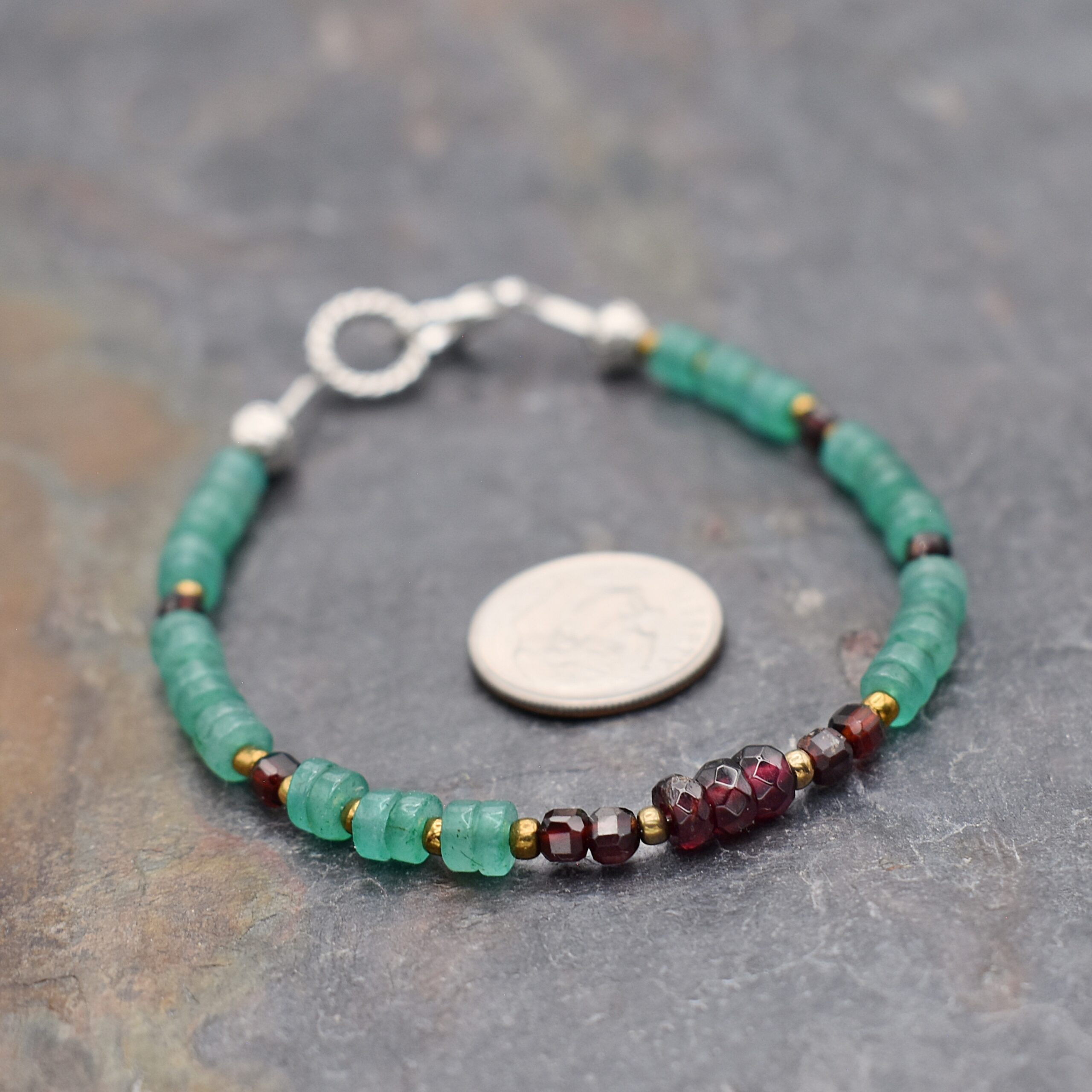 Beaded Garnet Green Aventurine Bracelet