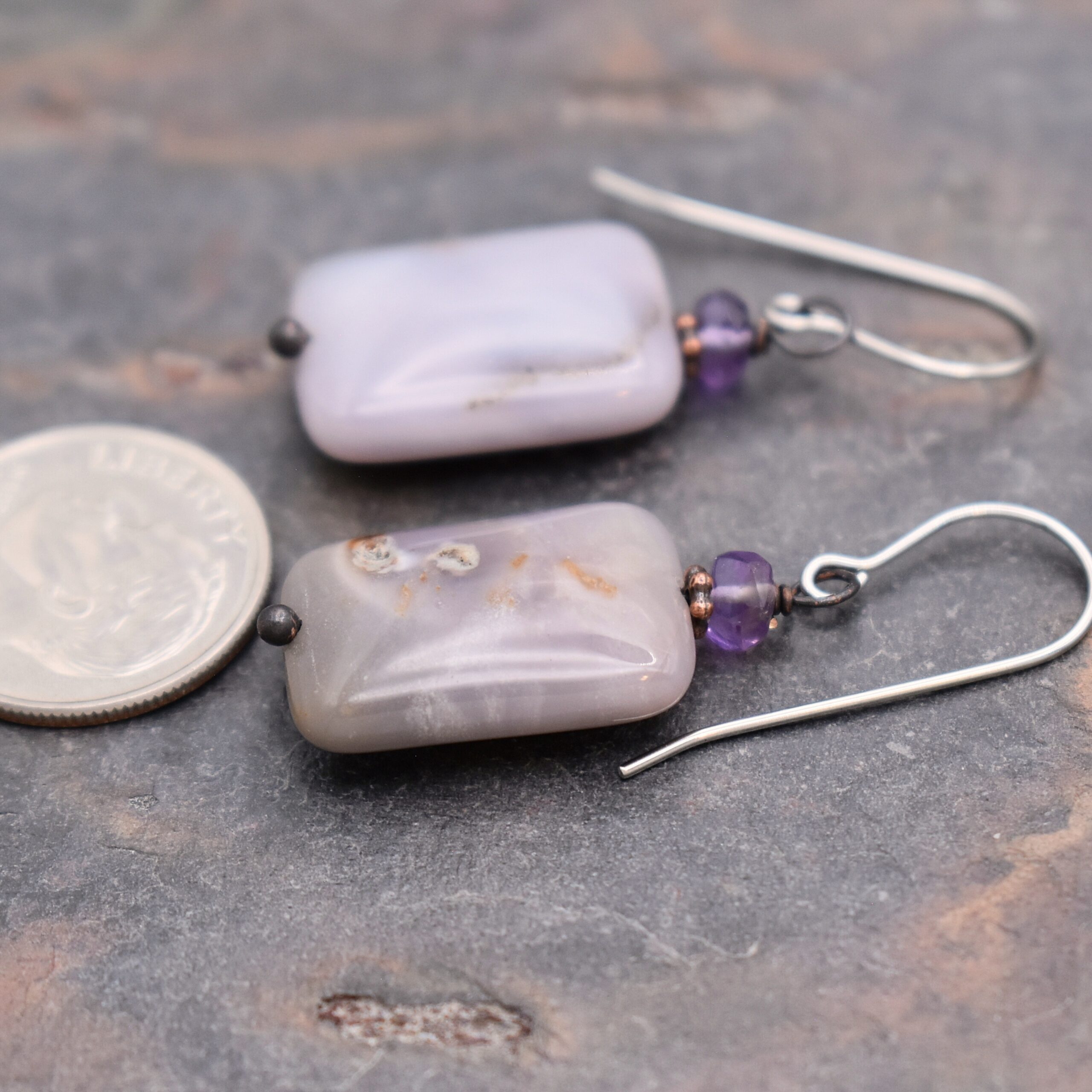 Purple Amethyst, Carzy Agate Earrings Purple Amethyst, Carzy Agate Earrings