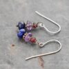 Handmade gemstone earrings with garnet, purple amethyst and blue lapis stone with copper spacers.