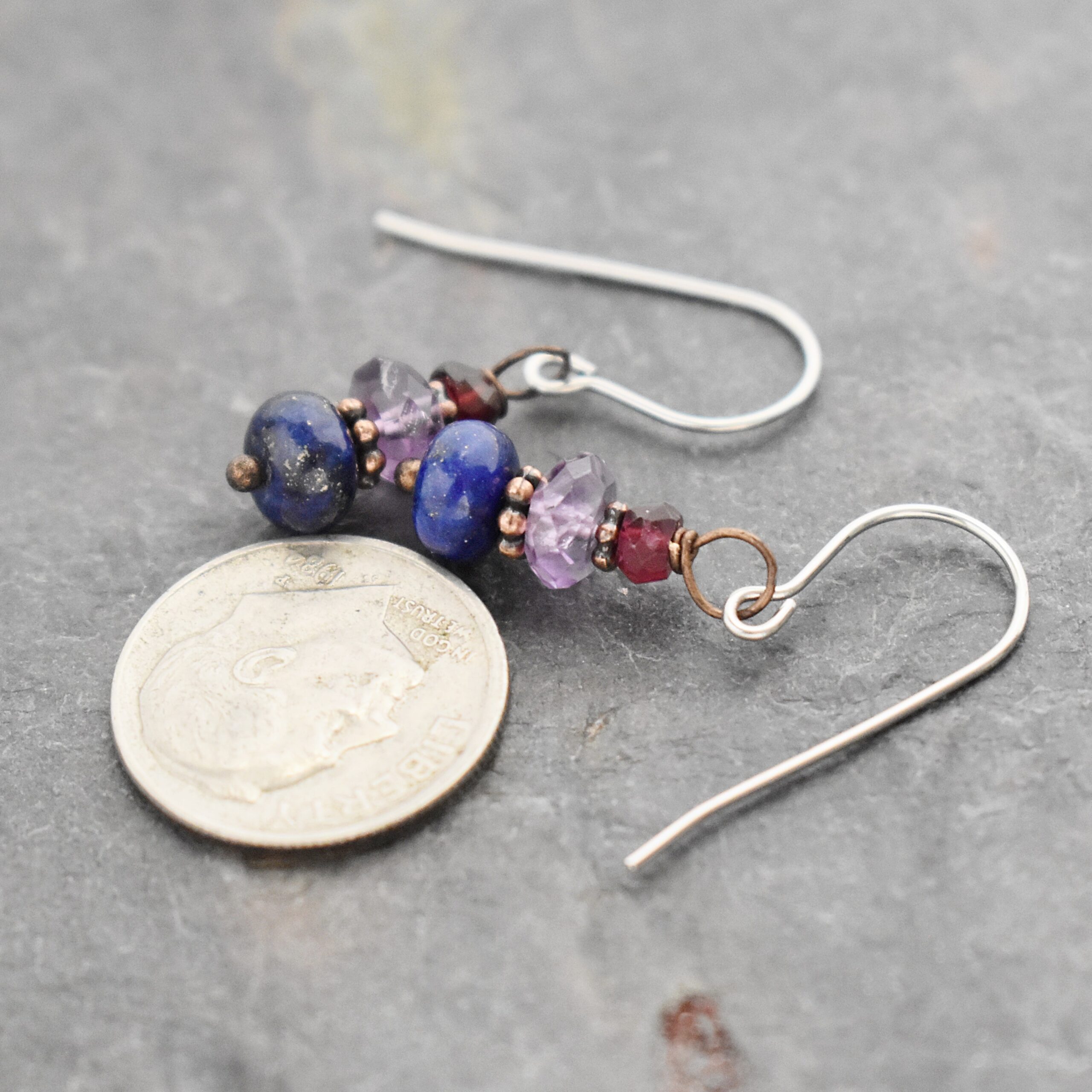 Garnet, purple Amethyst, blue Lapis Earrings Garnet, purple Amethyst, blue Lapis Earrings