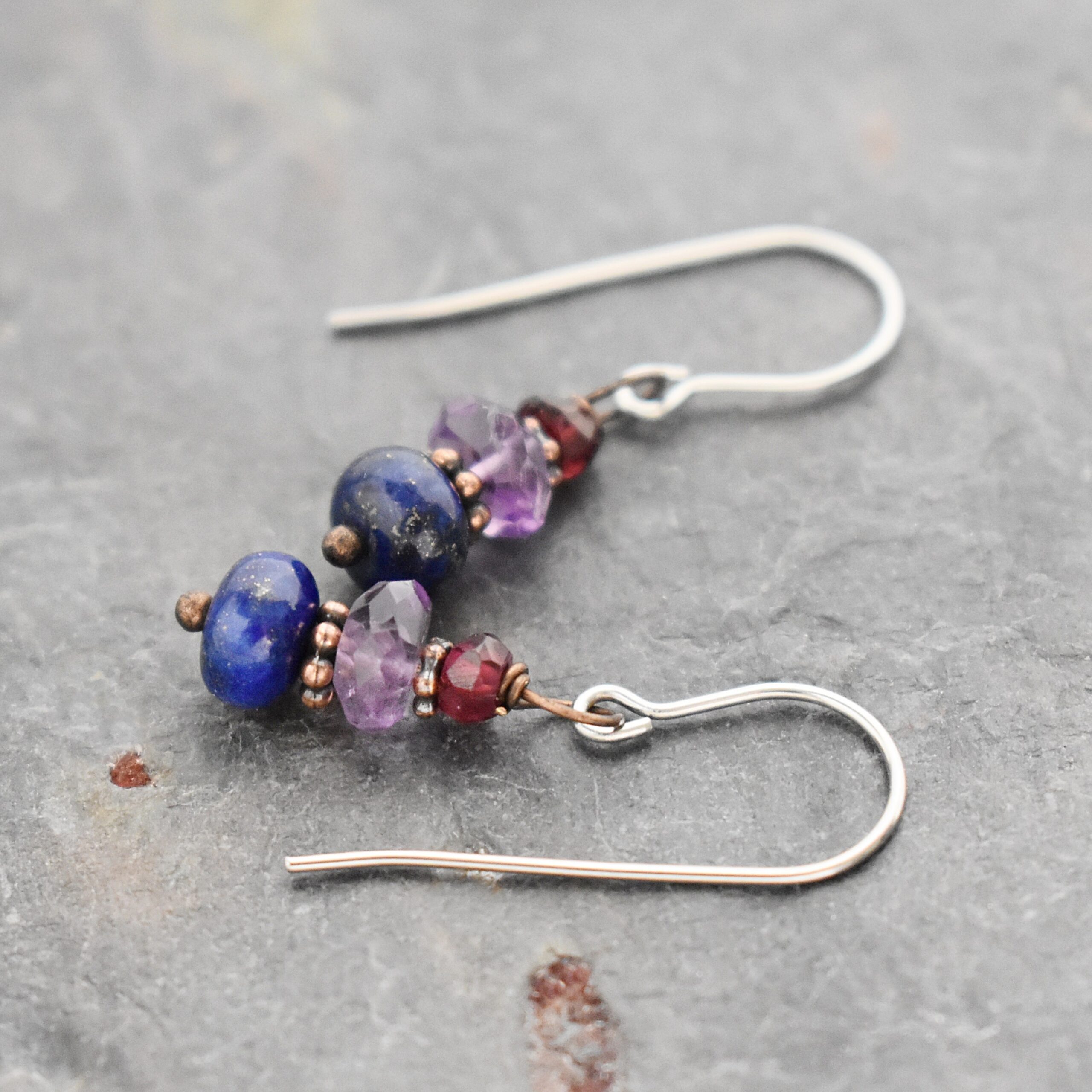Garnet, Amethyst, Lapis Earrings Garnet, Amethyst, Lapis Earrings