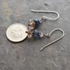 Handmade Tanzanite Sapphire Smoky Quartz Gemstone Earrings Handmade gemstone earrings with lavender blue tanzanite, dark blue sapphire, and brown smoky quartz stones with copper spacers.