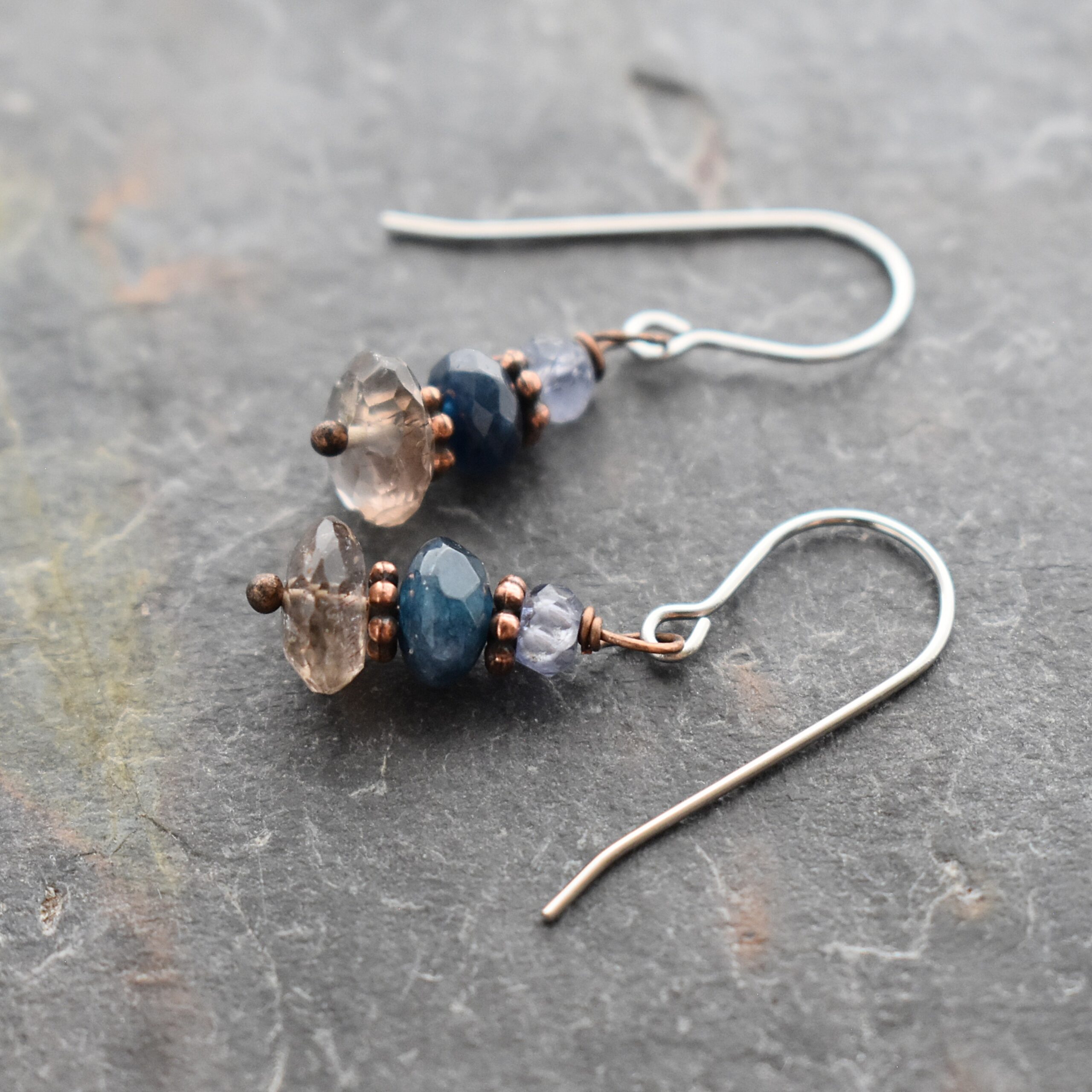 Handmade Tanzanite Sapphire Smoky Quartz Gemstone Earrings Handmade Tanzanite Sapphire Smoky Quartz Gemstone Earrings