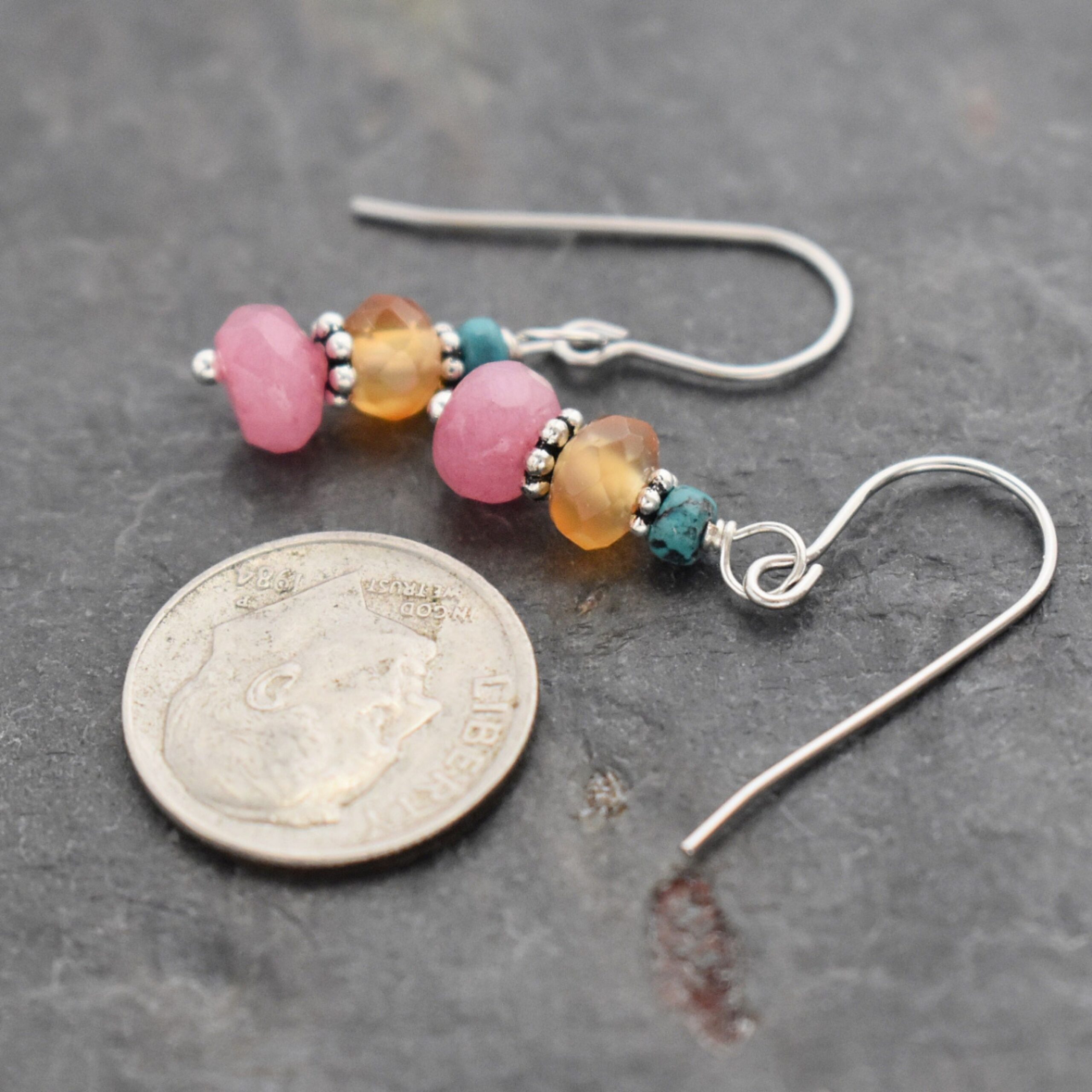 Turquoise, Carnelian, Pink Jade earrings Turquoise, Carnelian, Pink Jade earrings