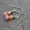 Small gemstone earrings with turquoise, Orange carnelian and pink jade.