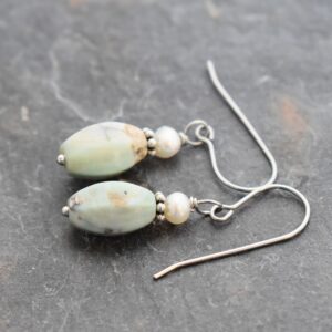 Handmade Pearl & Dragon Skin Agate Gemstone Earrings | Wild Hare Gems