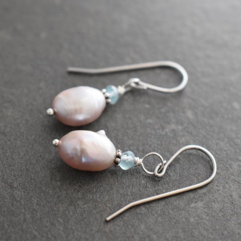 Apatite, Lavender Pink Pearl Earrings Apatite, Lavender Pink Pearl Earrings