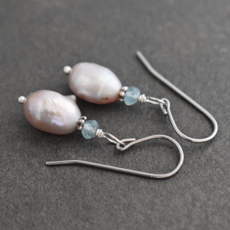 Apatite, Lavender Pink Pearl Earrings Apatite, Lavender Pink Pearl Earrings