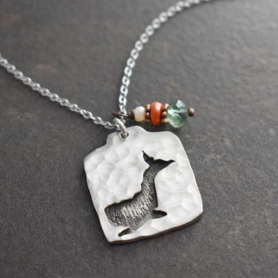 Whale with coral & green fluorite Silver pendent with whale with white pearl red coral and green gemstone charm