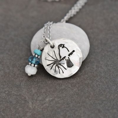 Chickadee necklace with turquoise, topaz, moonstone Chickadee necklace with turquoise, topaz, moonstone