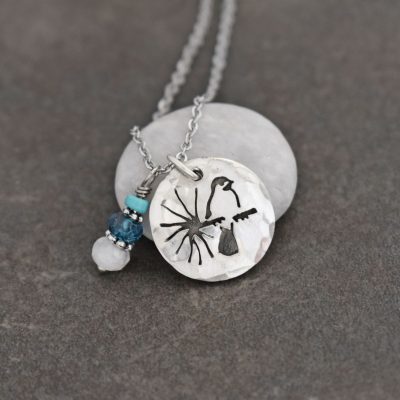 Chickadee necklace with turquoise, topaz, moonstone Chickadee Necklace