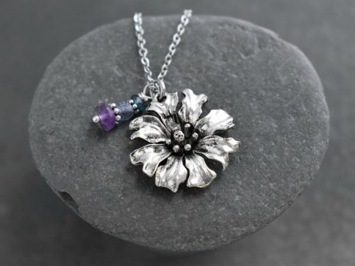 Cornflower pendant with amethyst feburary birthstone Cornflower pendant with amethyst feburary birthstone