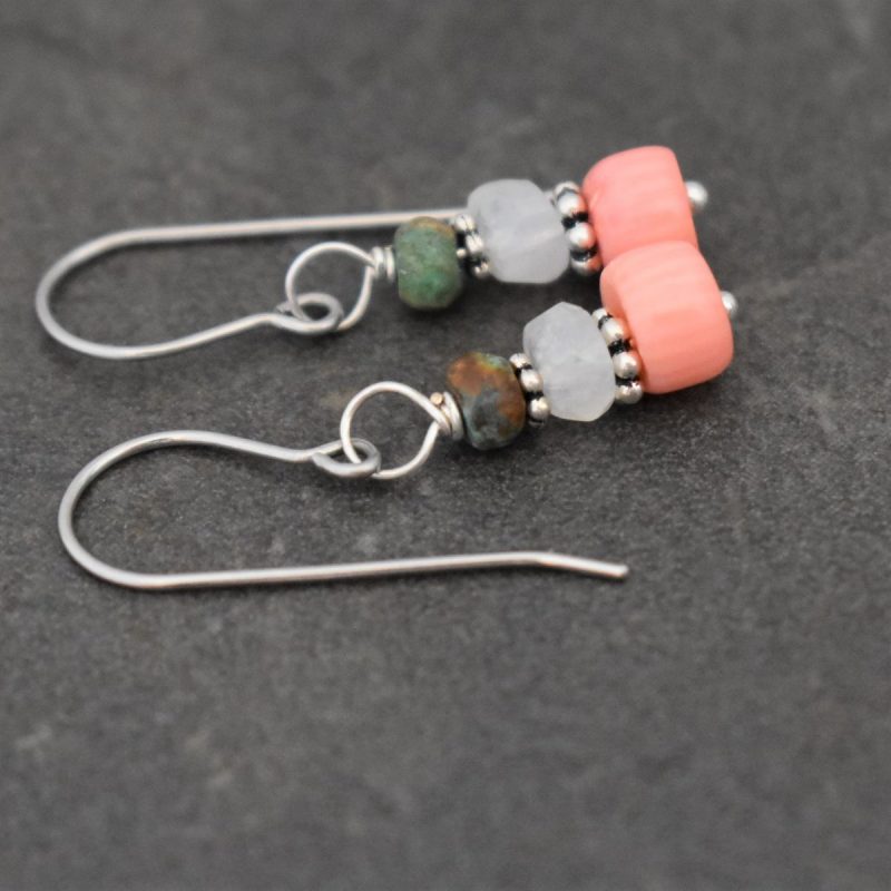 Gift ideas for sister birthday Turquoise, Moonstone, Pink Coral Earrings